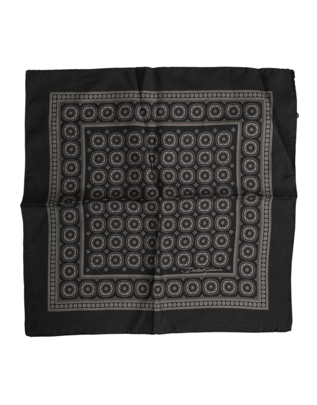 Dolce & Gabbana Black Silk Printed Square Men Foulard Scarf