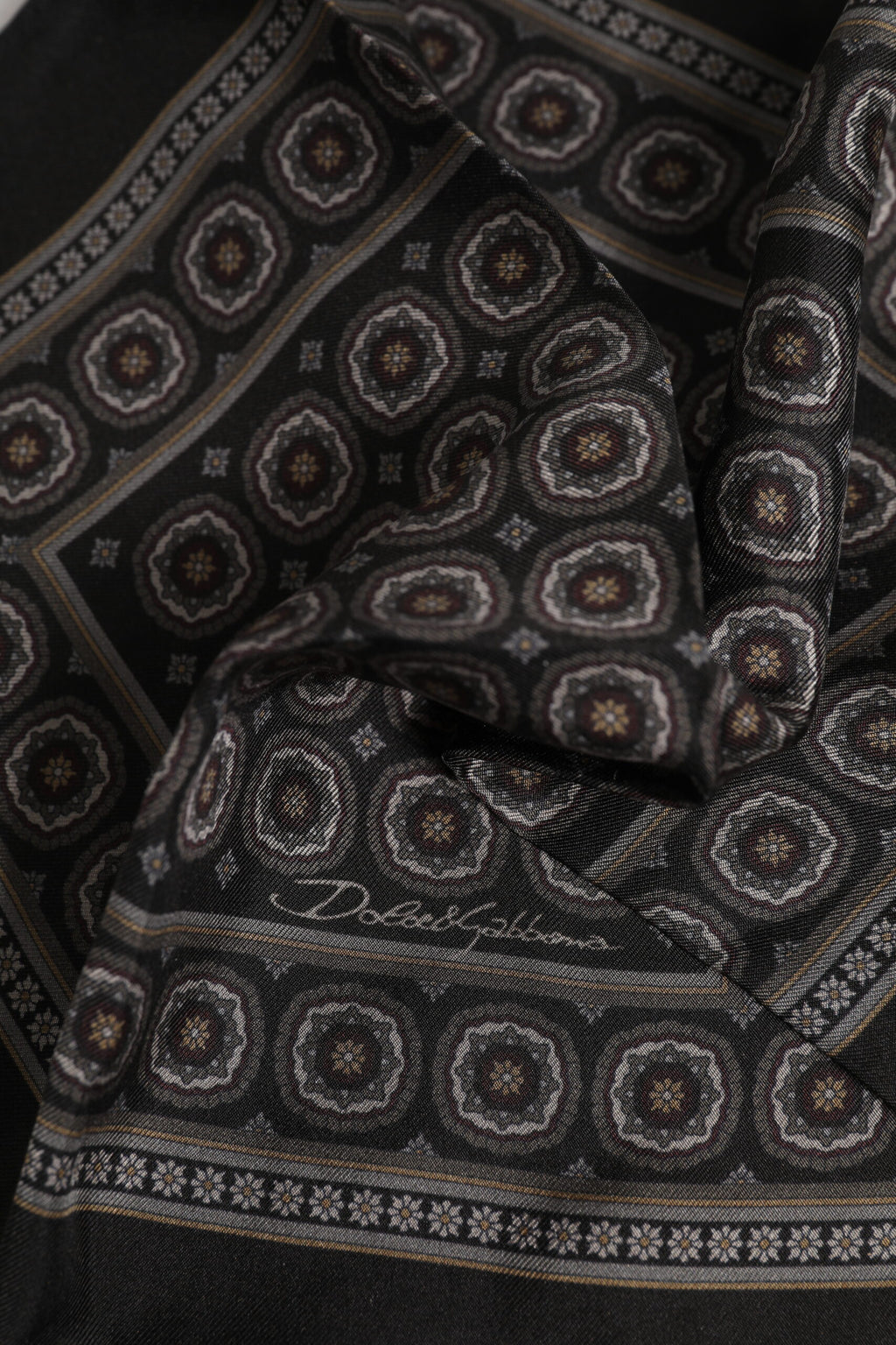 Dolce & Gabbana Black Silk Printed Square Men Foulard Scarf