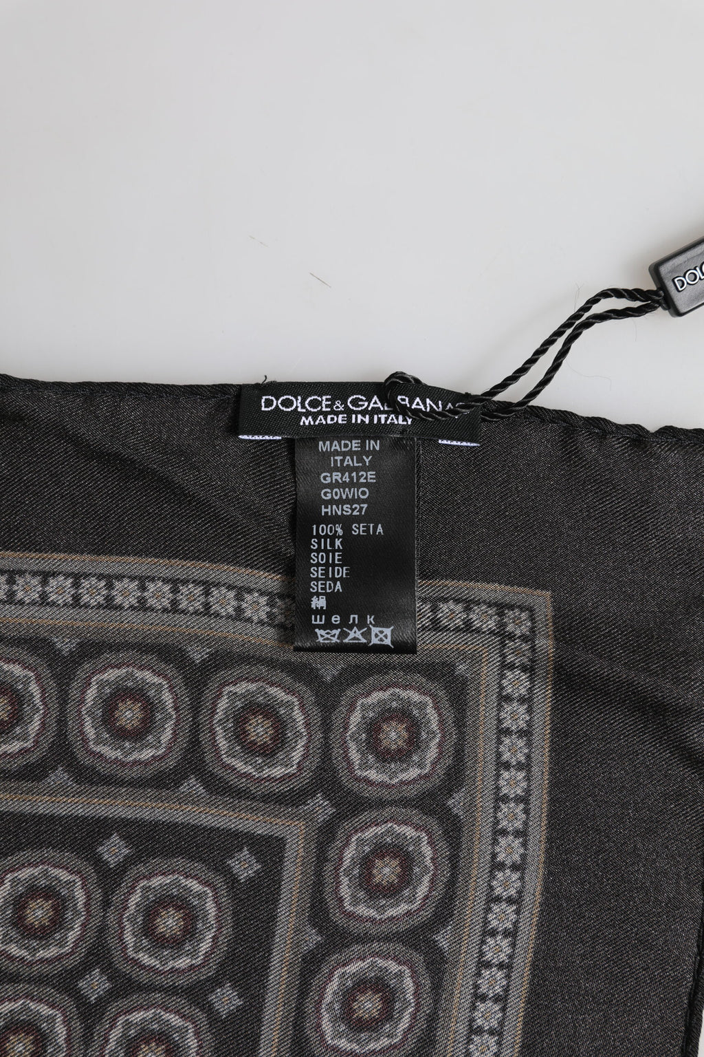 Dolce & Gabbana Black Silk Printed Square Men Foulard Scarf