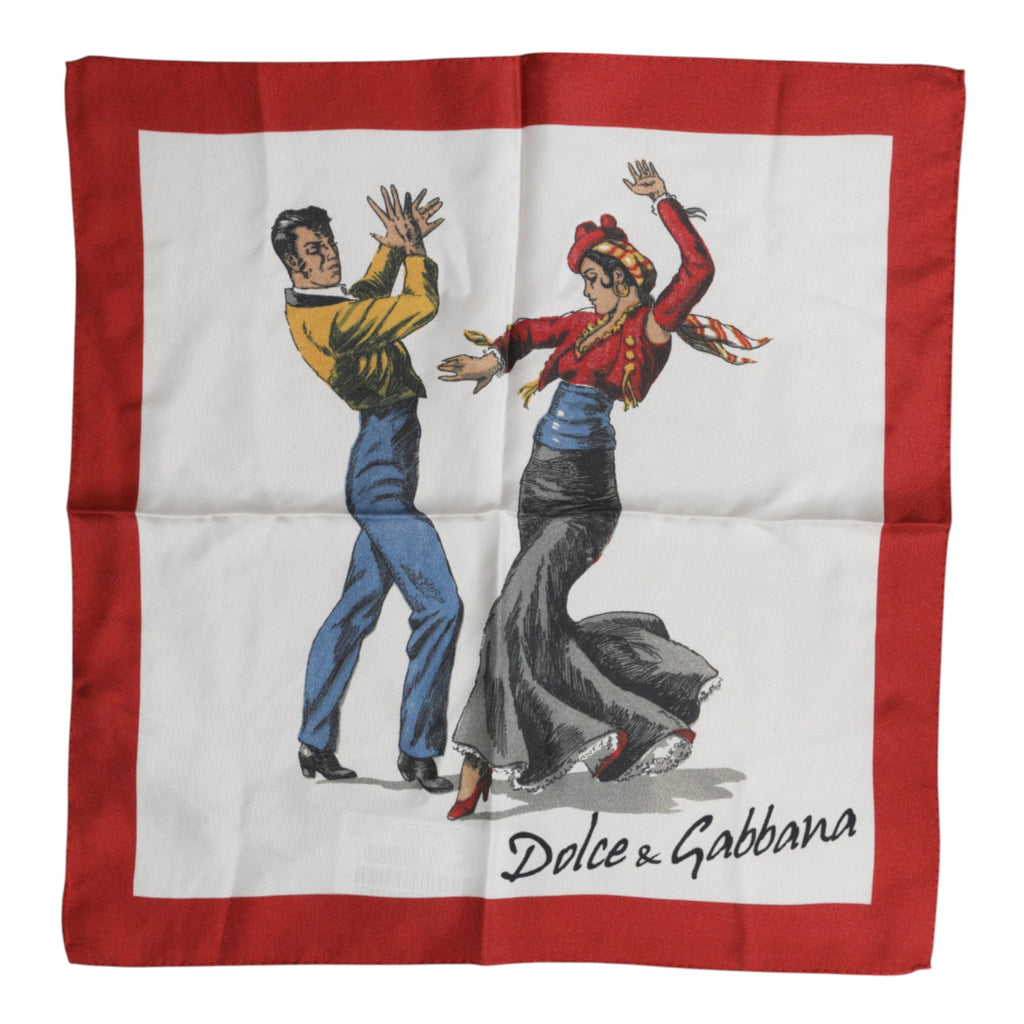 Dolce & Gabbana White Printed Silk Square Men Foulard Scarf