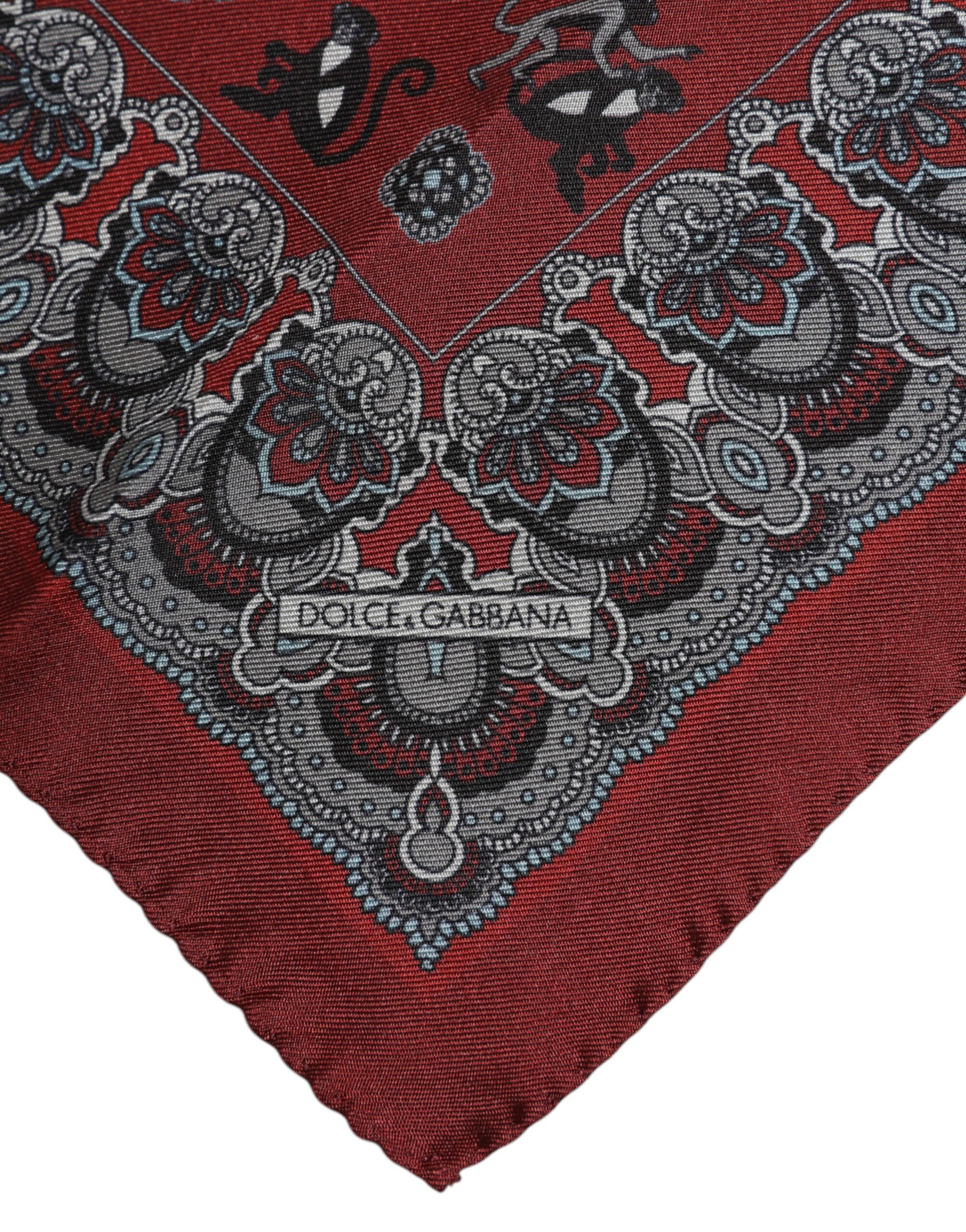 Dolce & Gabbana Maroon Monkey Print Silk Square Foulard Scarf