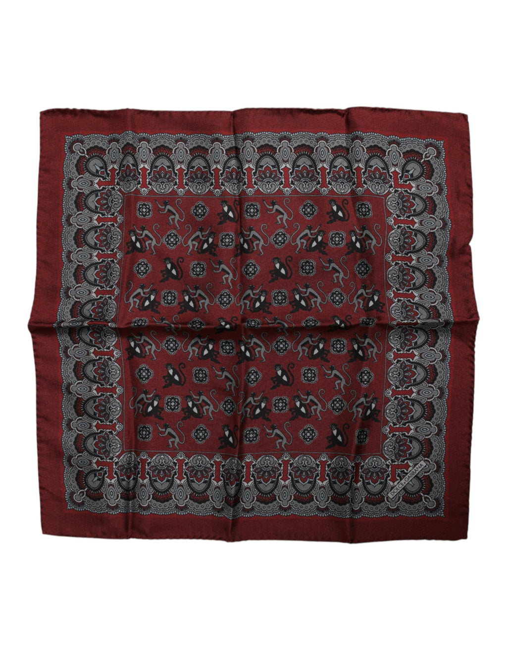 Dolce & Gabbana Maroon Monkey Print Silk Square Foulard Scarf