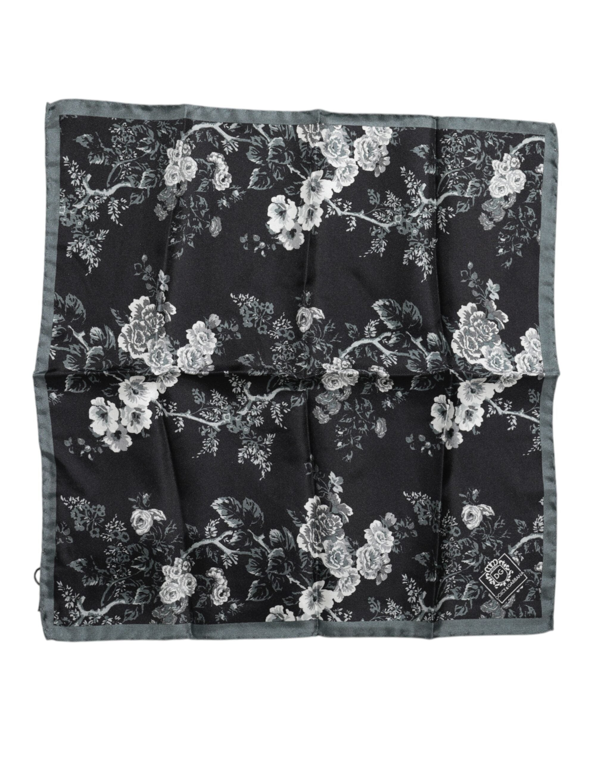 Dolce & Gabbana Black Floral Print Silk Square Foulard Scarf