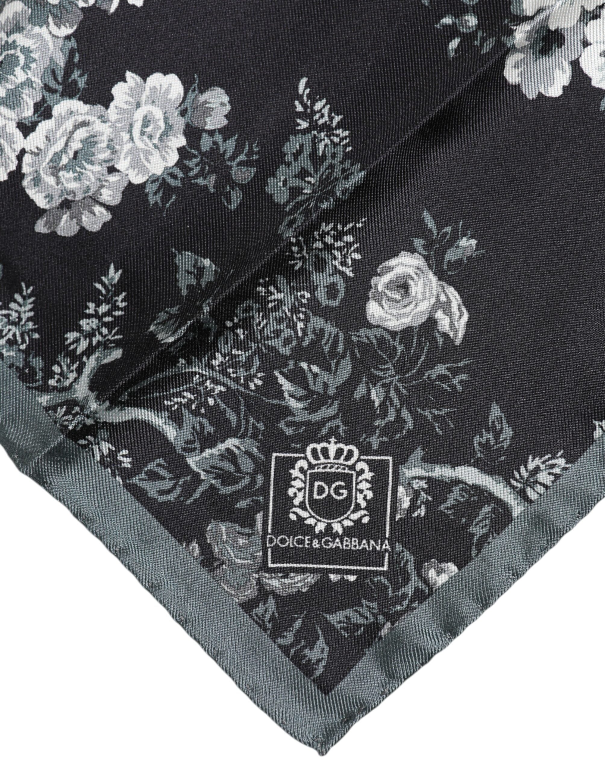 Dolce & Gabbana Black Floral Print Silk Square Foulard Scarf