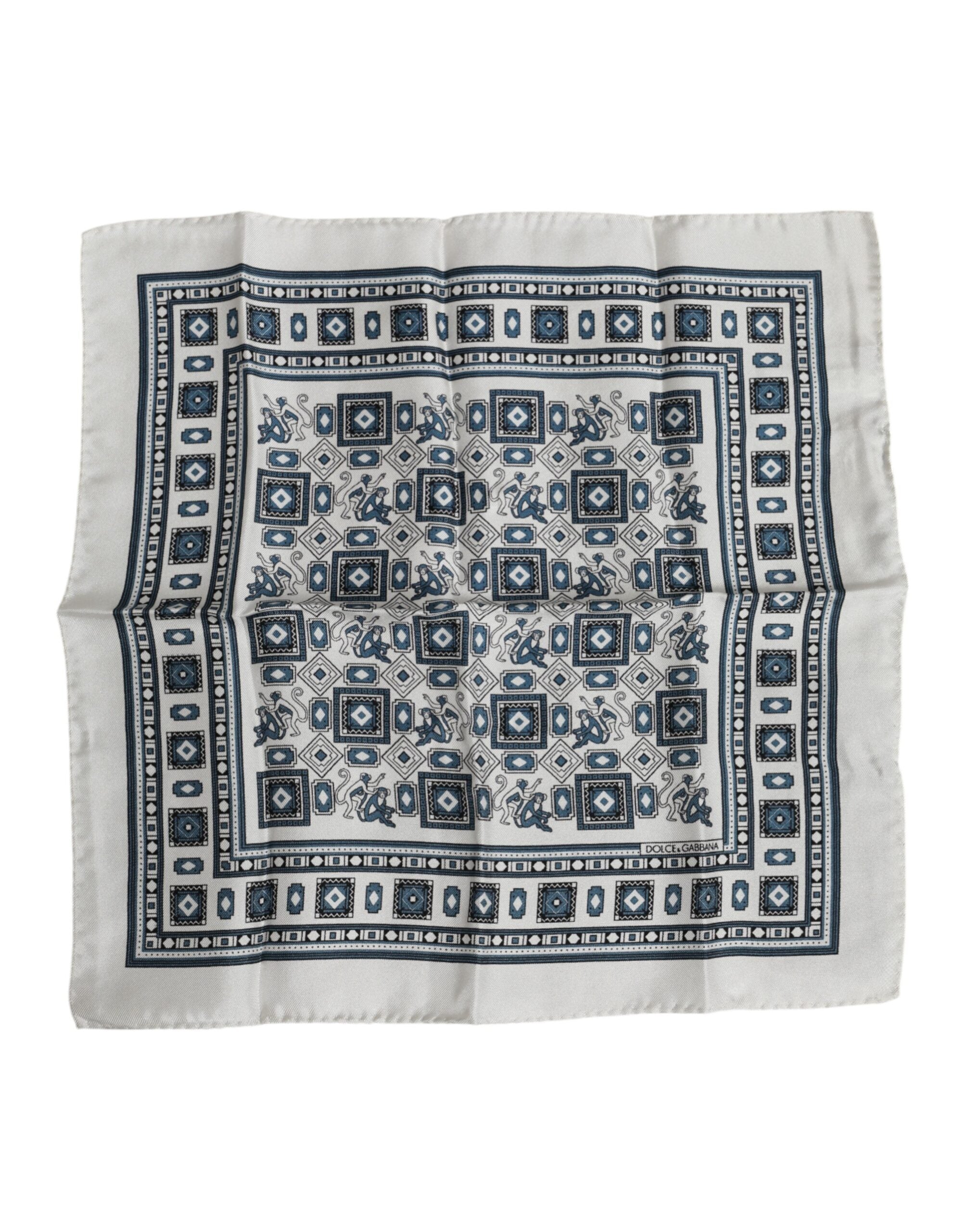 Dolce & Gabbana White Green Print Silk Square Foulard Scarf