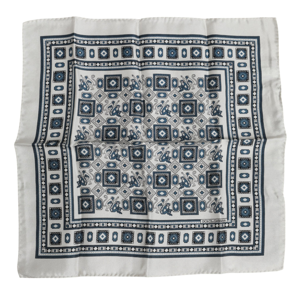 Dolce & Gabbana White Green Print Silk Square Foulard Scarf