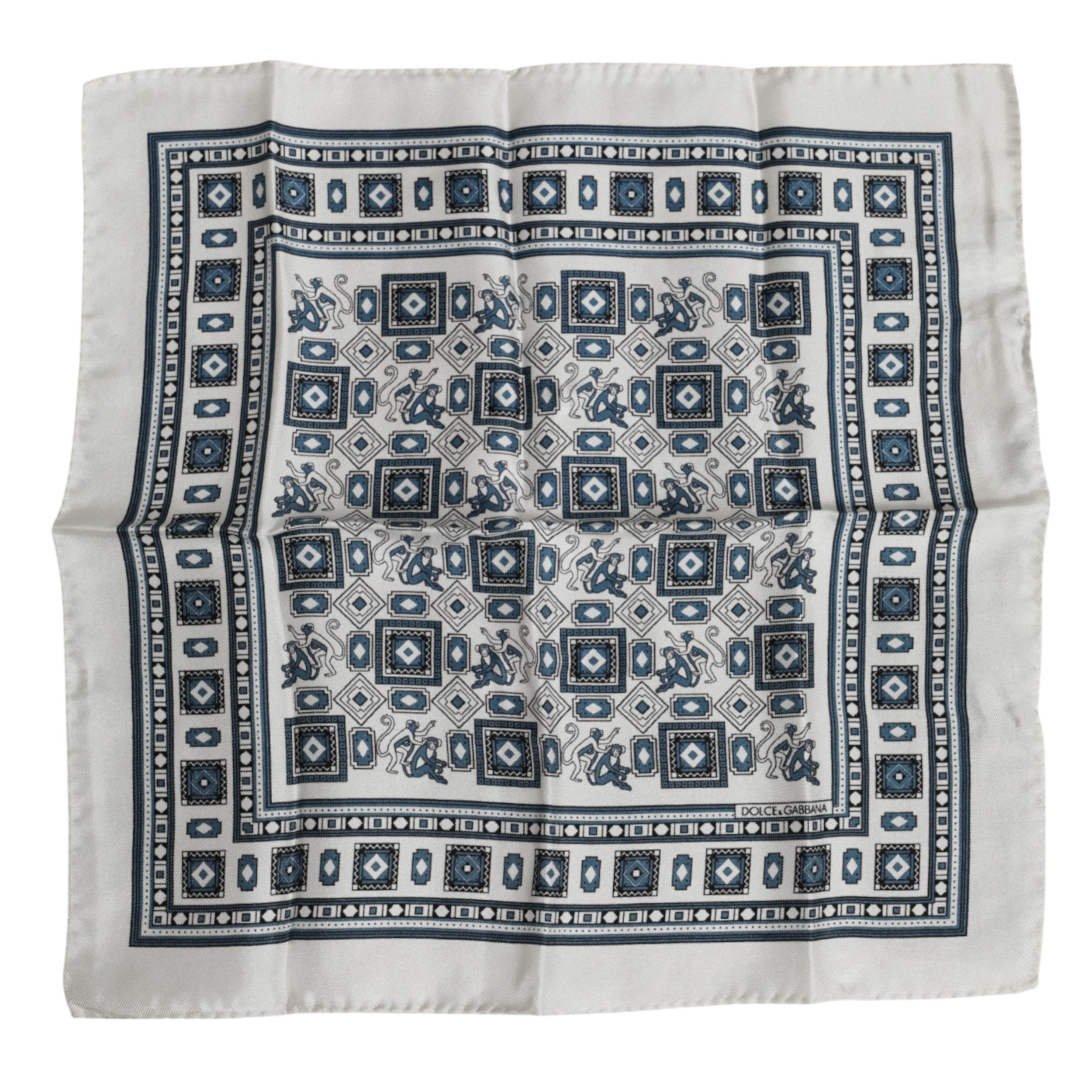 Dolce & Gabbana White Green Print Silk Square Foulard Scarf