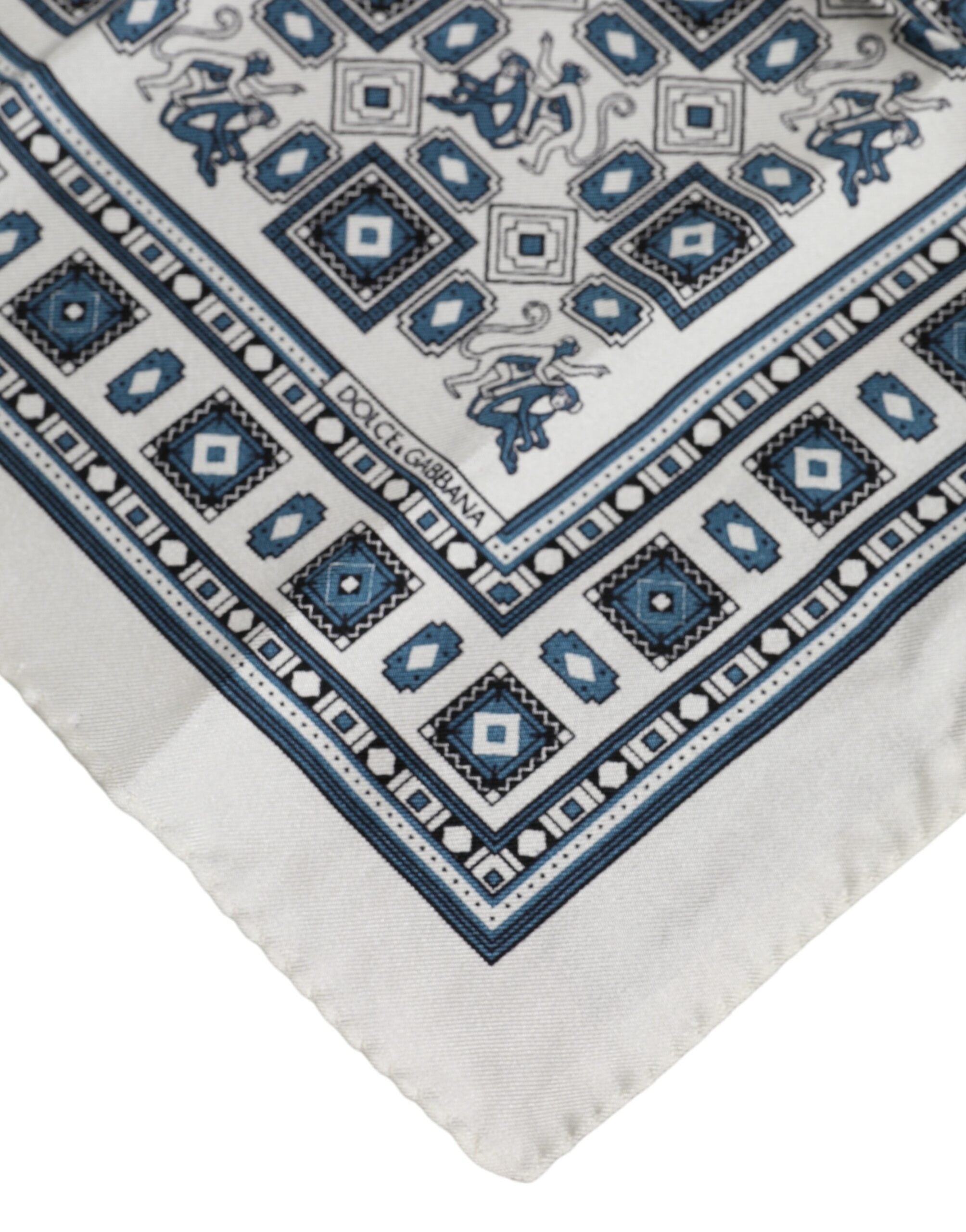 Dolce & Gabbana White Green Print Silk Square Foulard Scarf