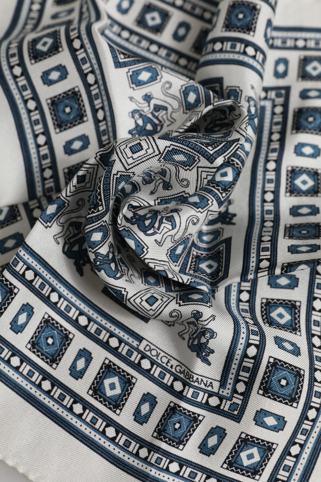 Dolce & Gabbana White Green Print Silk Square Foulard Scarf