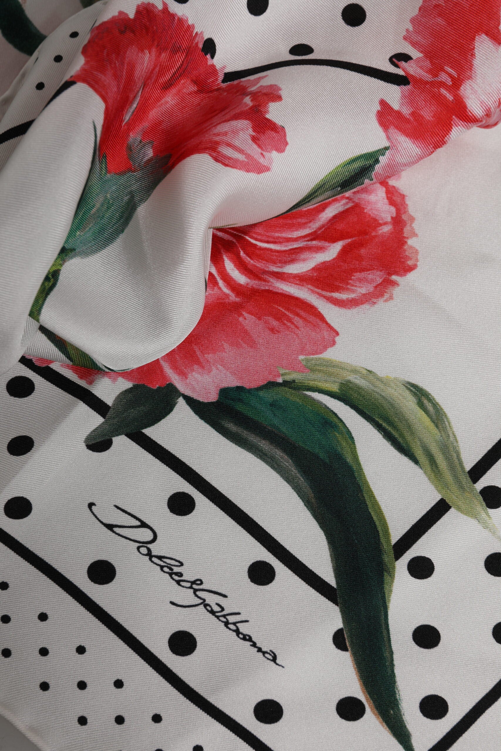 Dolce & Gabbana White Floral Print Silk Square Foulard Scarf