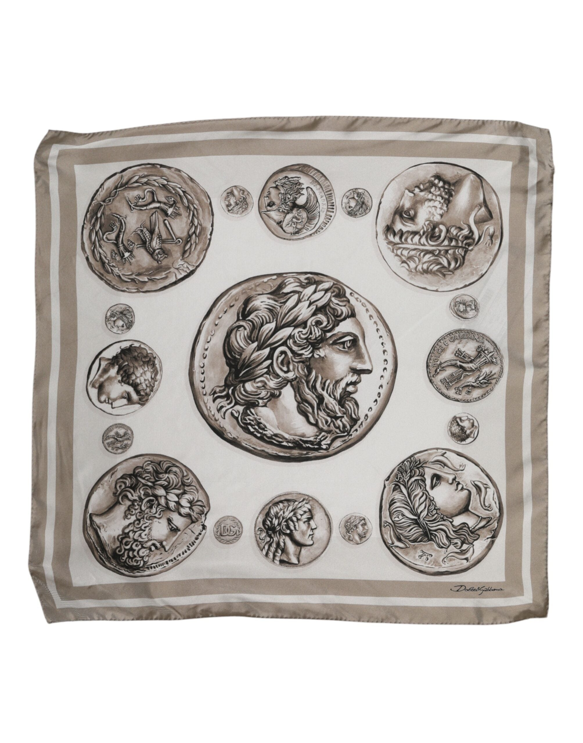 Dolce & Gabbana Beige Graphic Silk Square Men Foulard Scarf