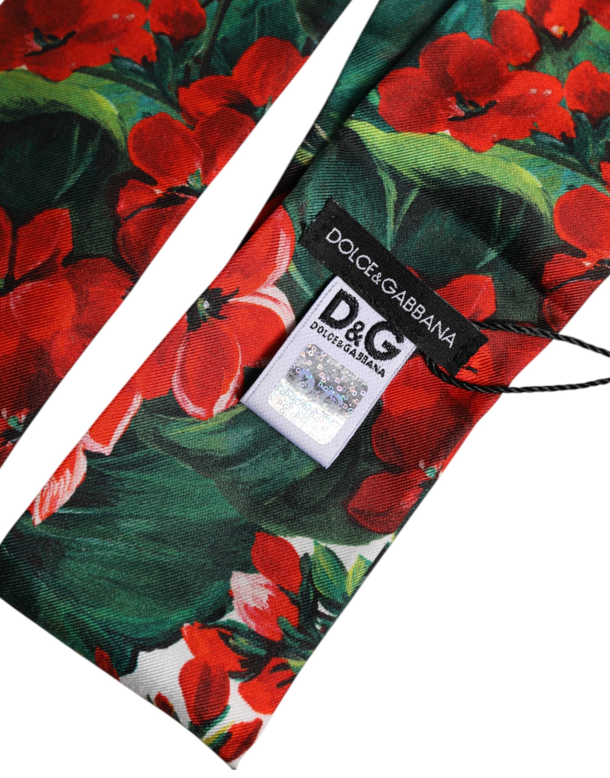 Dolce & Gabbana Multicolor Floral Silk Skinny Neck Wrap Scarf
