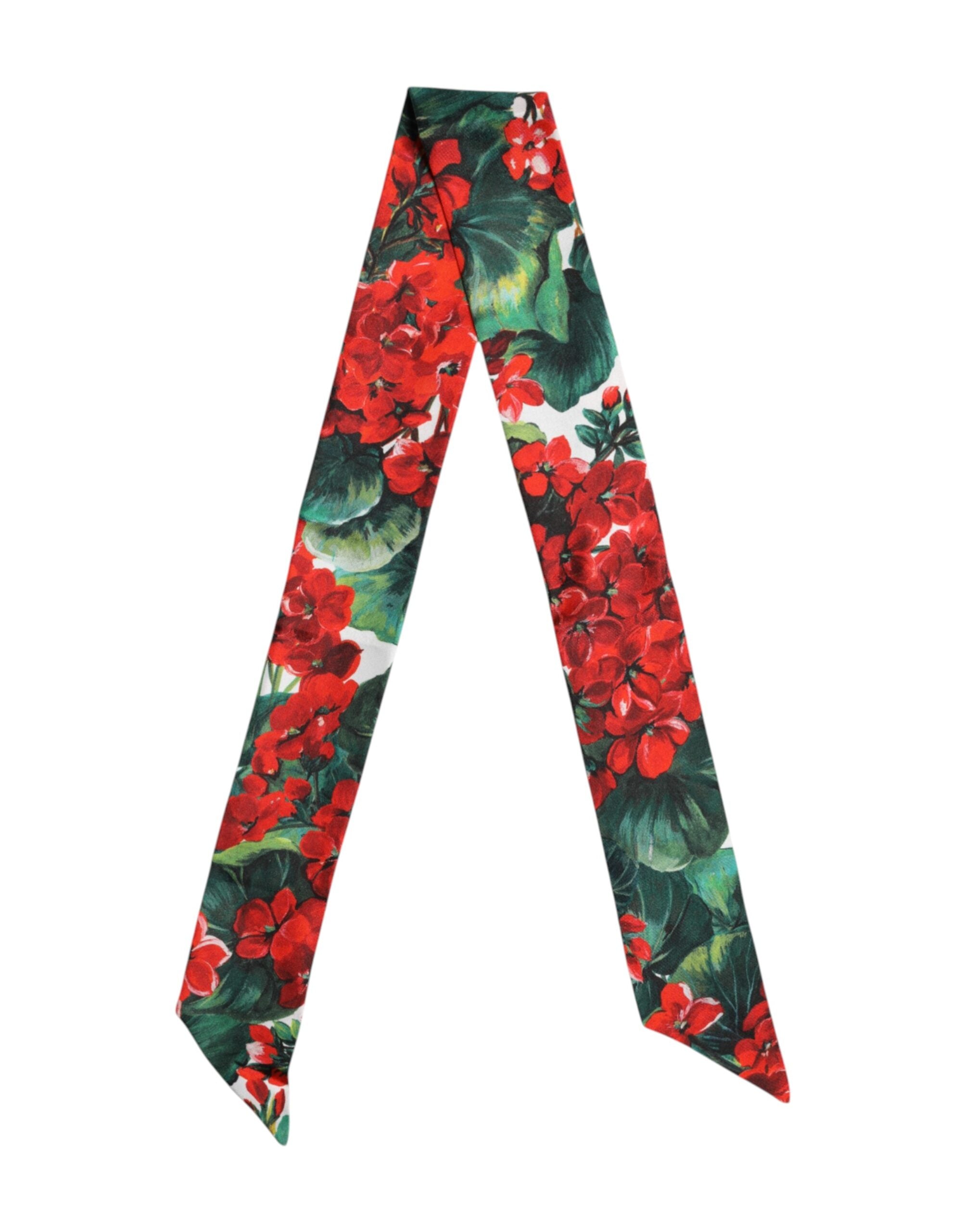 Dolce & Gabbana Multicolor Floral Silk Skinny Neck Wrap Scarf