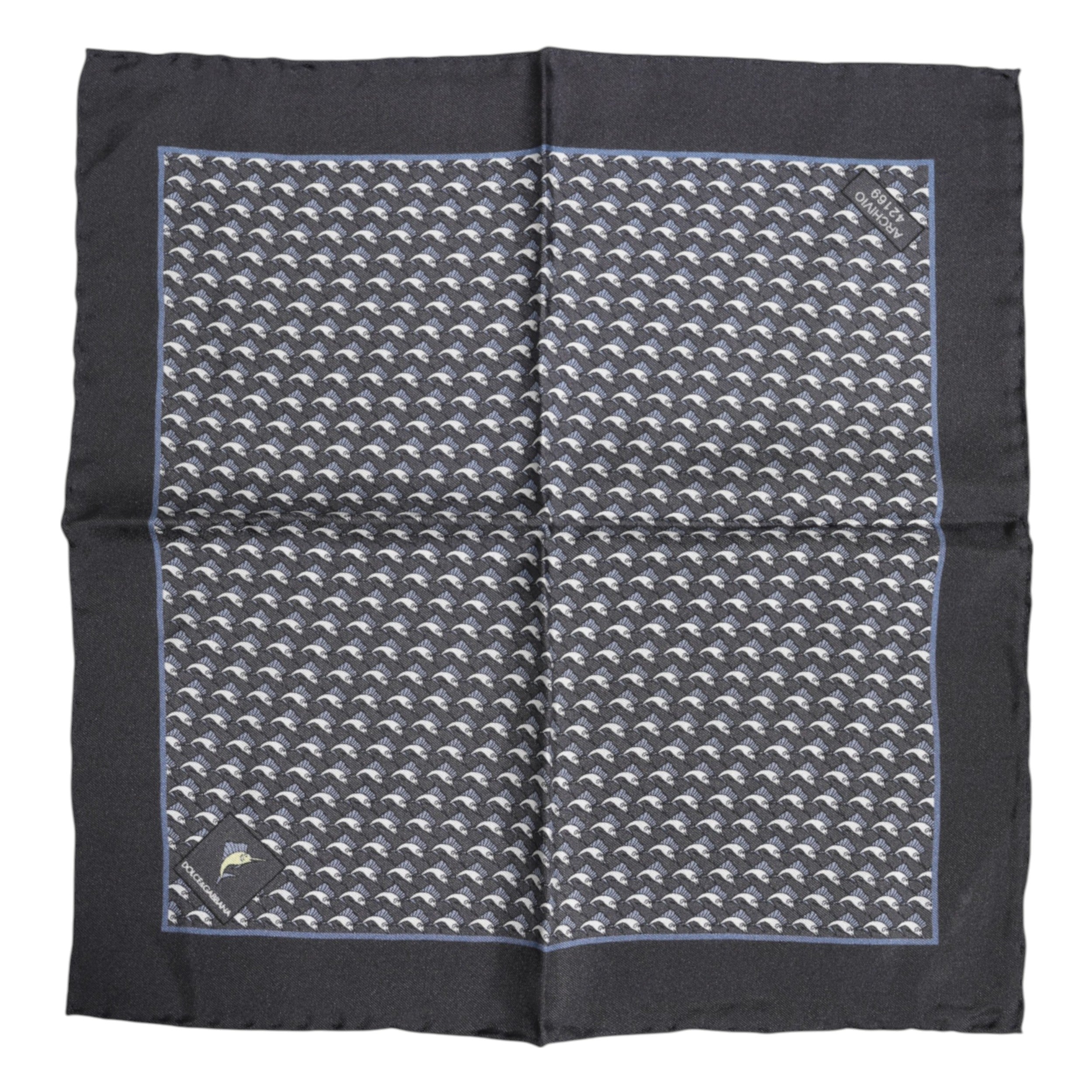 Dolce & Gabbana Black Fish Print Silk Square Men Foulard Scarf