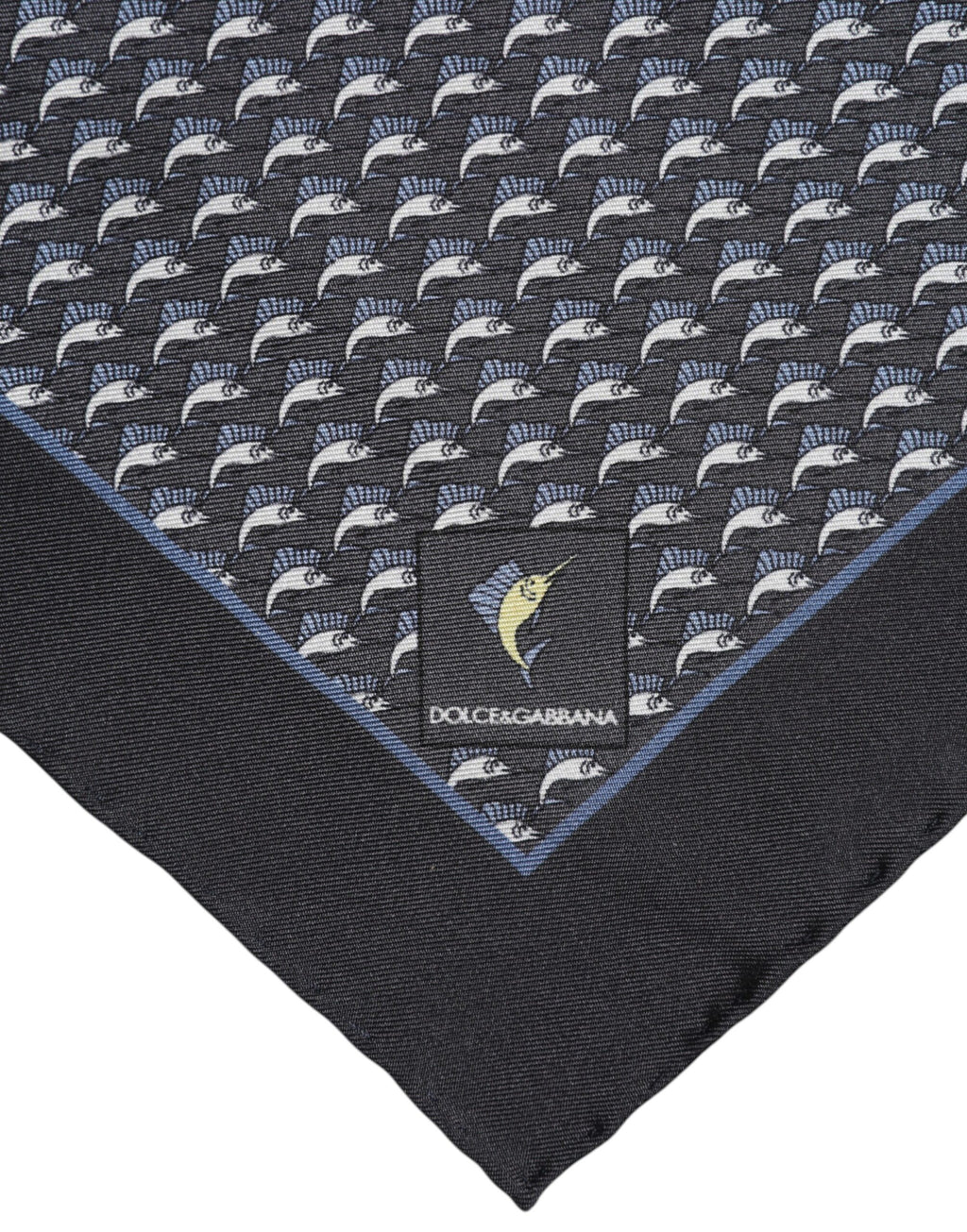Dolce & Gabbana Black Fish Print Silk Square Men Foulard Scarf