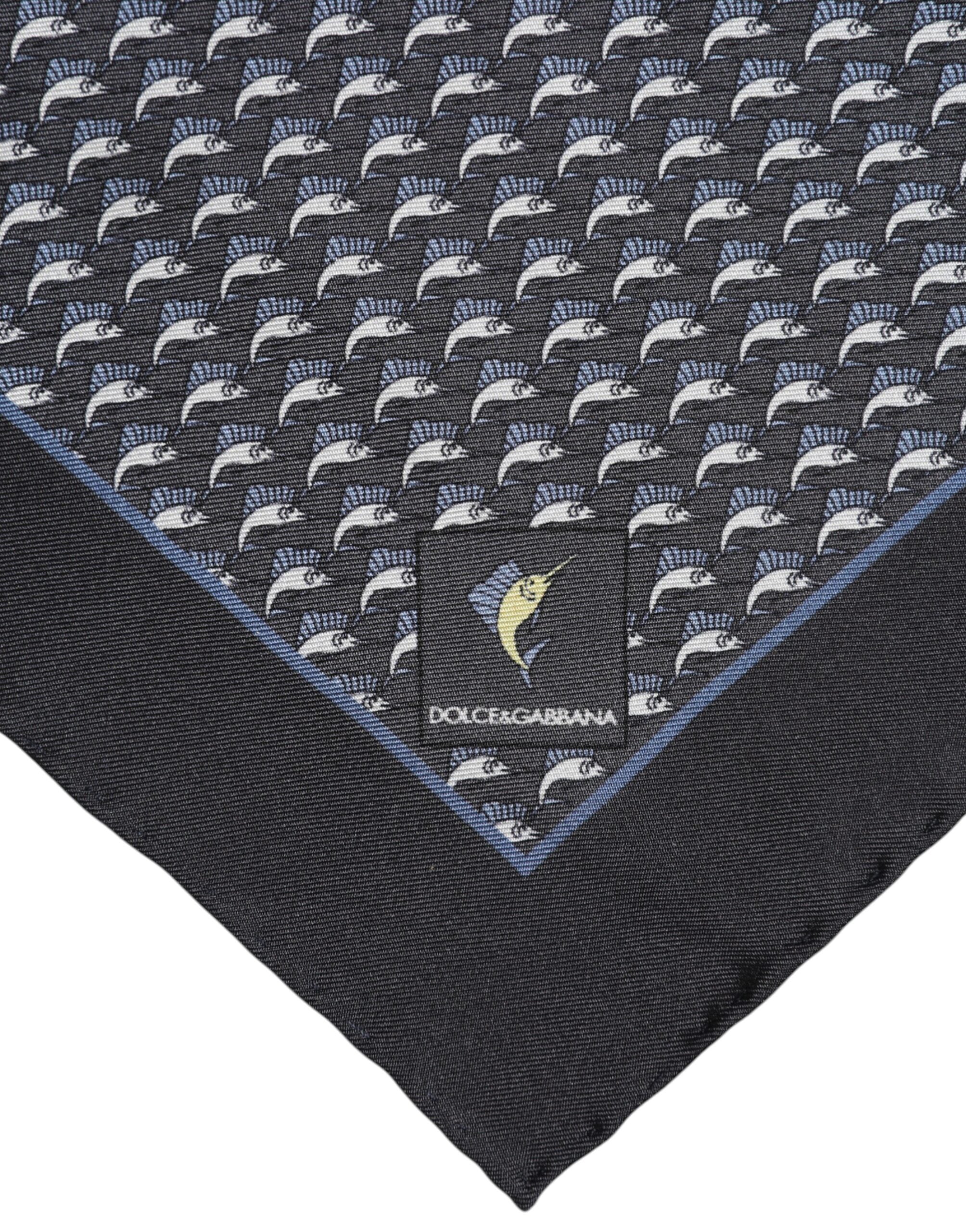 Dolce & Gabbana Black Fish Print Silk Square Men Foulard Scarf