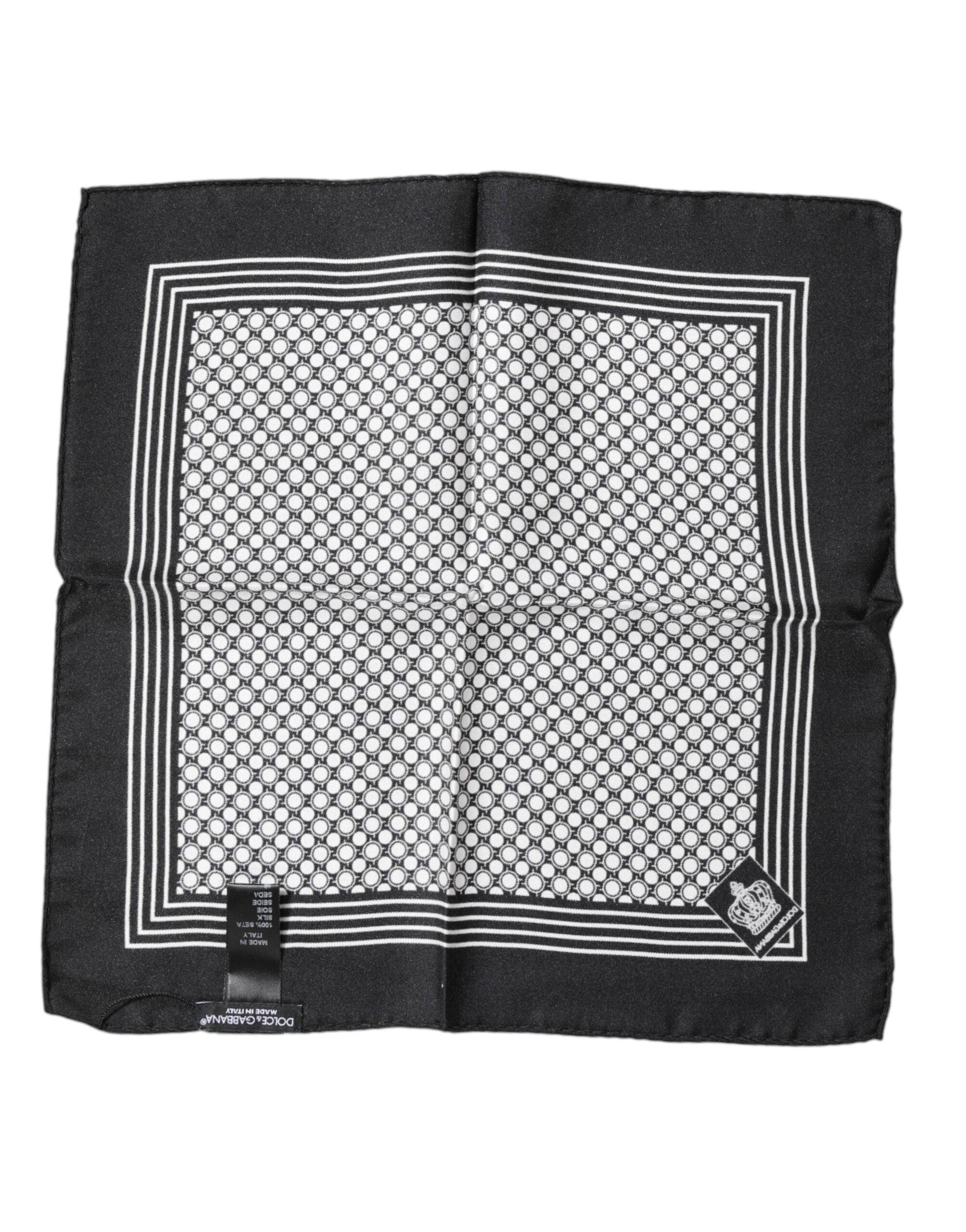Dolce & Gabbana Black White Patterned Square Men Foulard Scarf