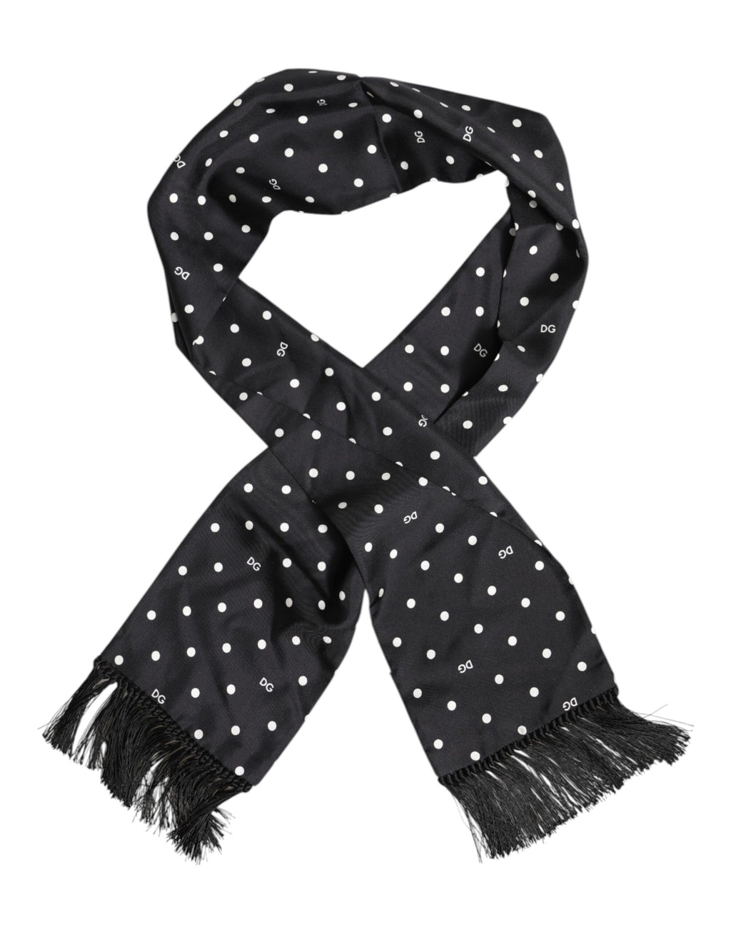 Dolce & Gabbana Black White Polka Dot Fringes Foulard Scarf