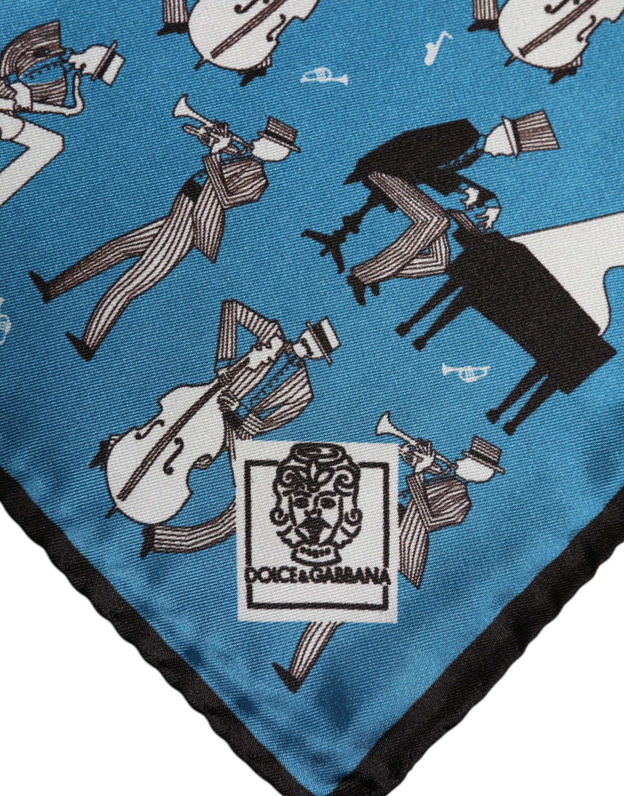 Dolce & Gabbana Blue Jazz Club Silk Square Men Foulard Scarf