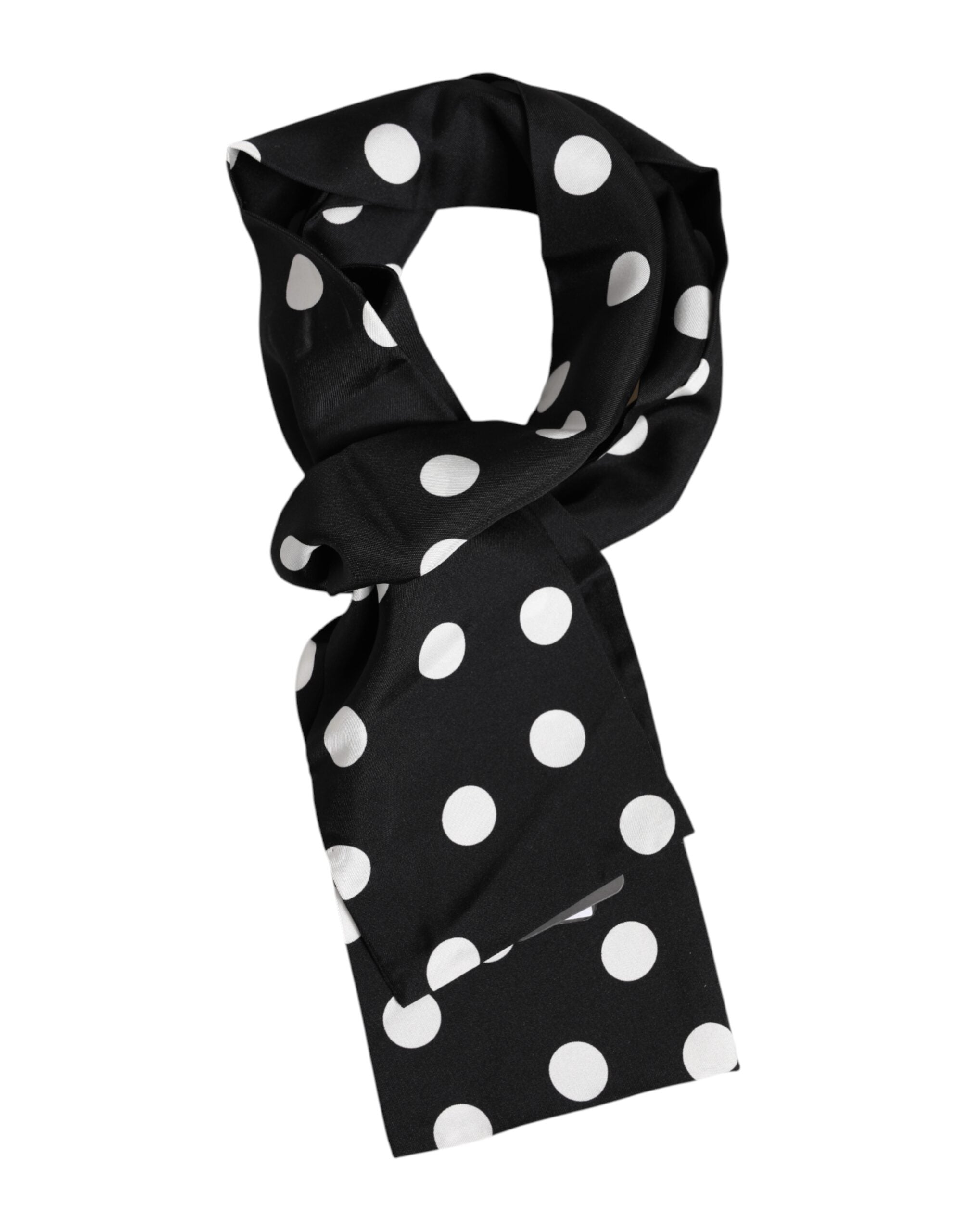 Dolce & Gabbana Black White Polka Dot Silk Men Foulard Scarf