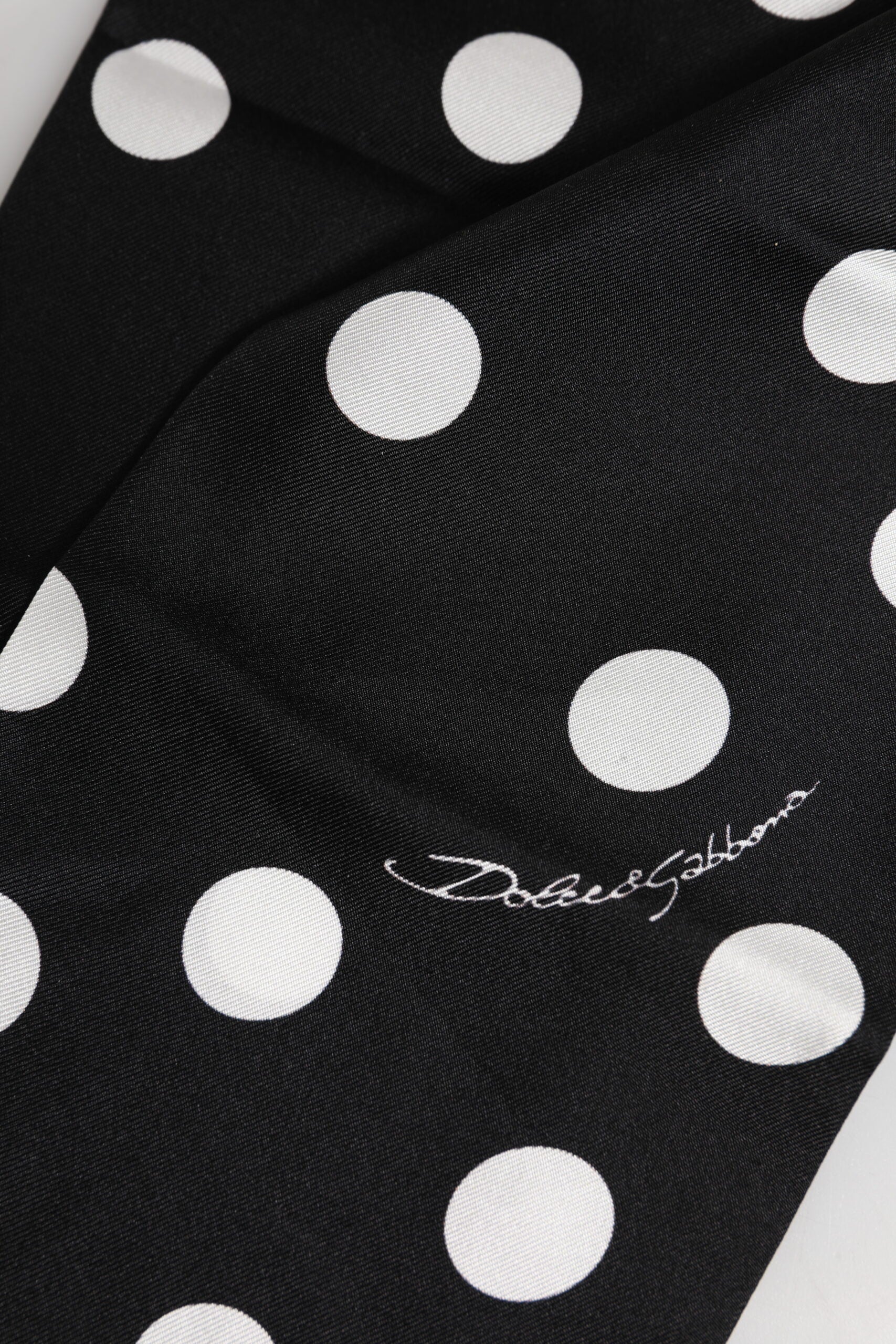 Dolce & Gabbana Black White Polka Dot Silk Men Foulard Scarf