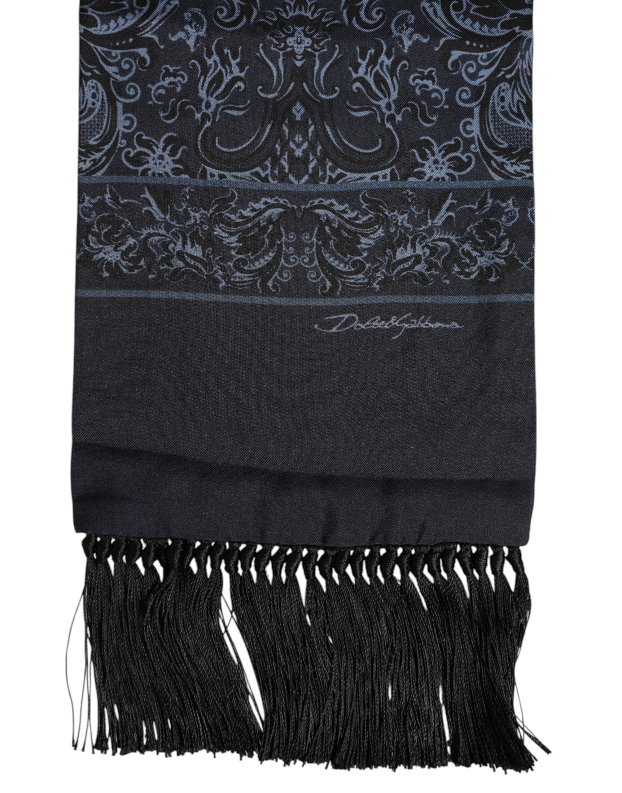 Dolce & Gabbana Blue Printed Silk Fringes Men Foulard Scarf