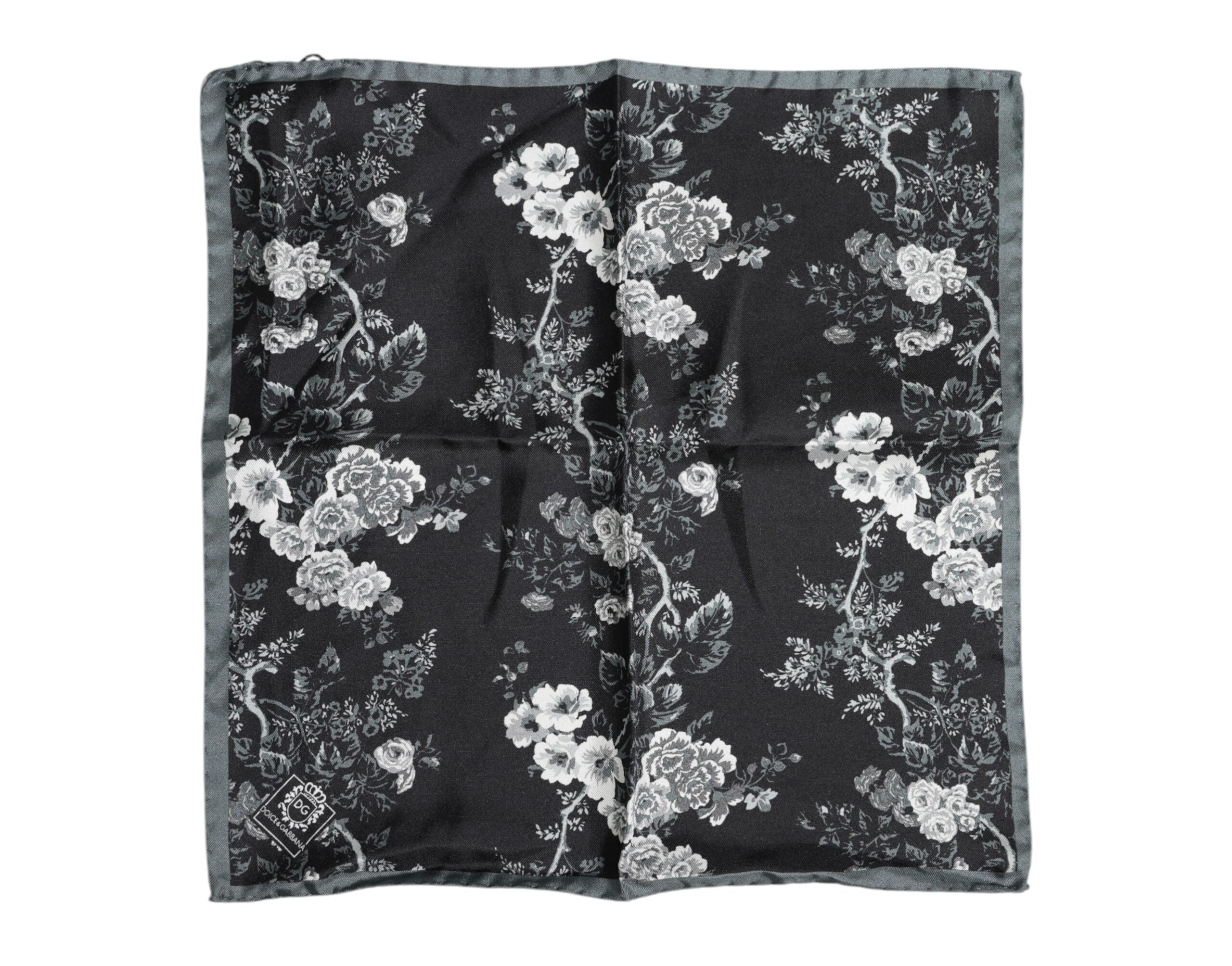 Dolce & Gabbana Black Floral Silk Square Foulard Scarf