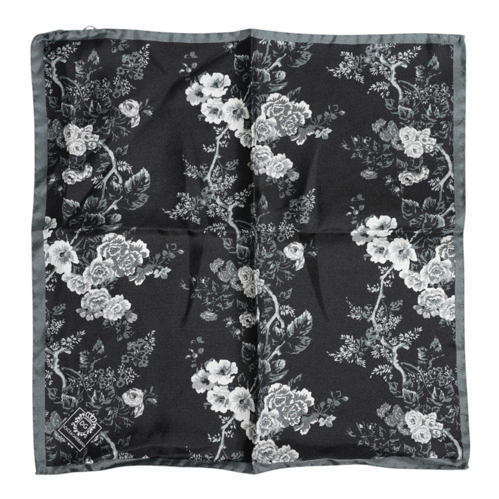 Dolce & Gabbana Black Floral Silk Square Foulard Scarf