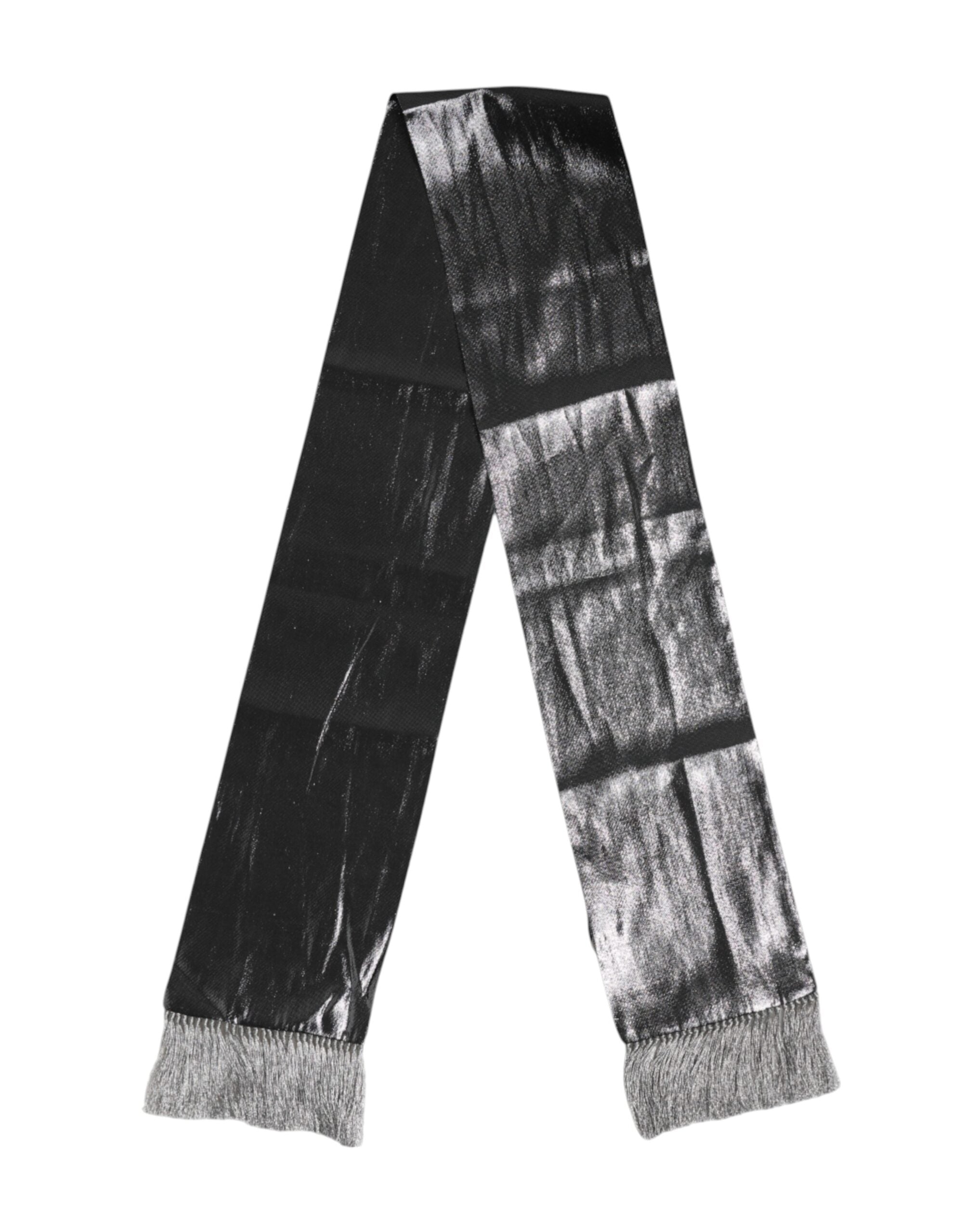 Dolce & Gabbana Metallic Gray Silk Fringes Foulard Scarf