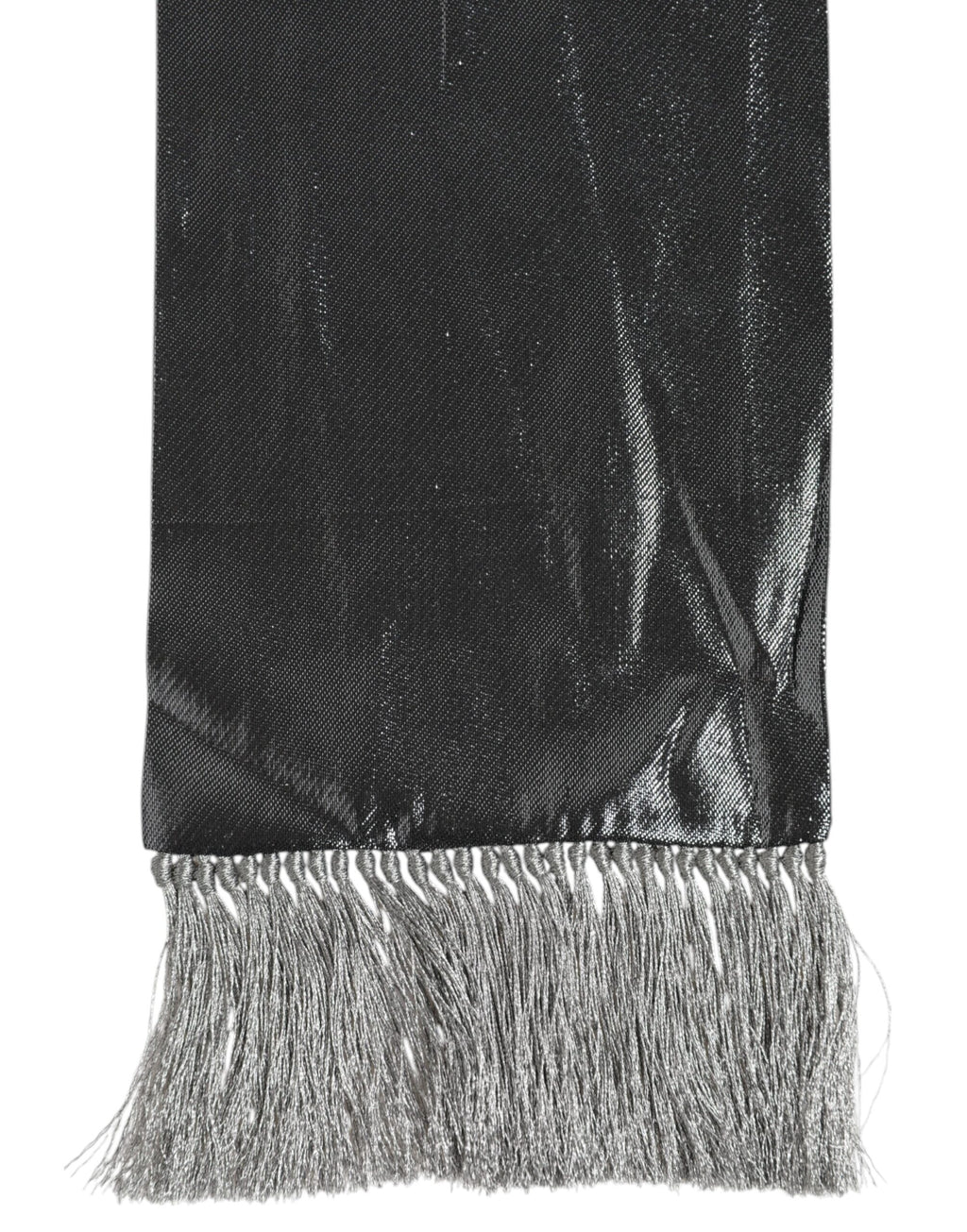 Dolce & Gabbana Metallic Gray Silk Fringes Foulard Scarf