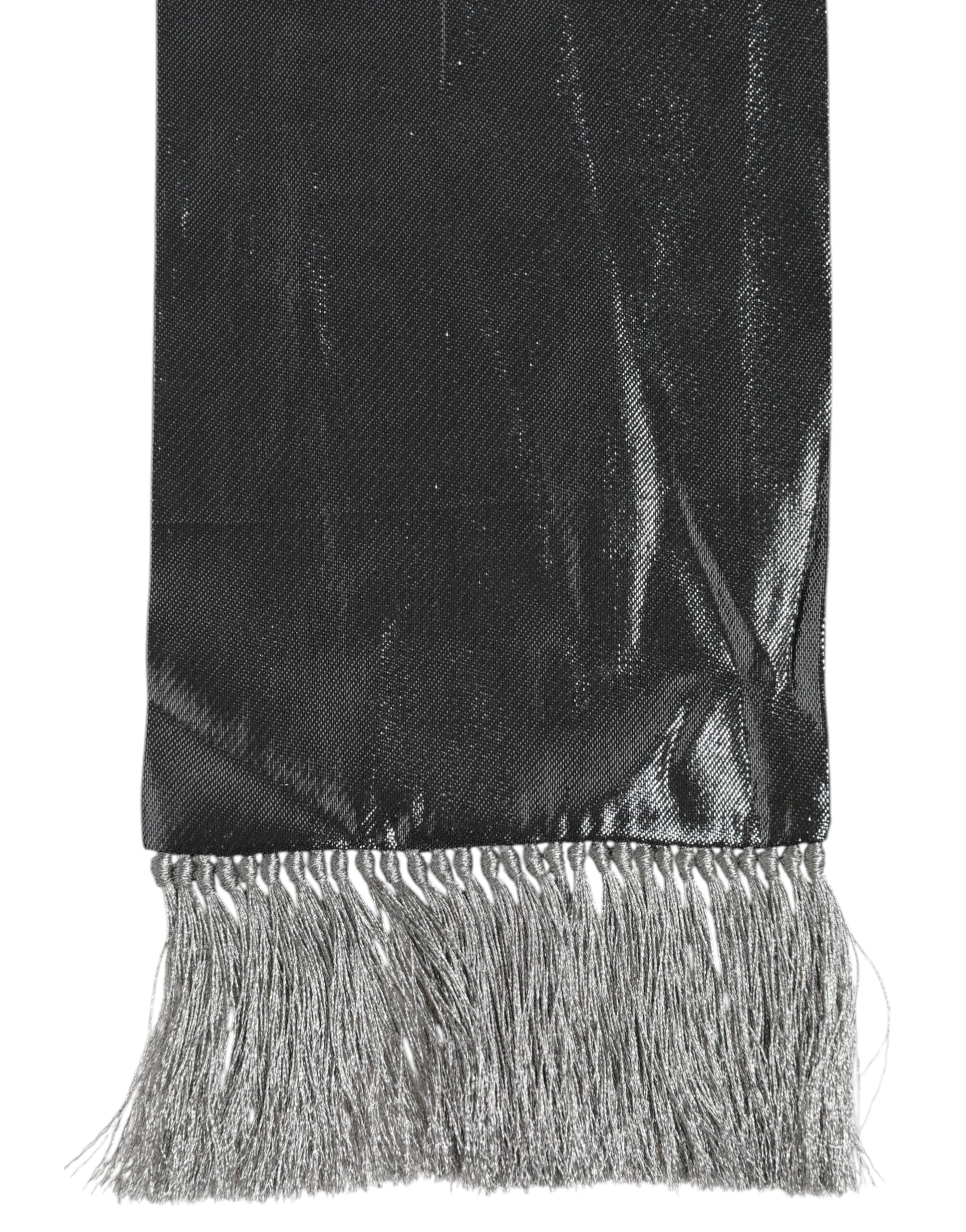Dolce & Gabbana Metallic Gray Silk Fringes Foulard Scarf