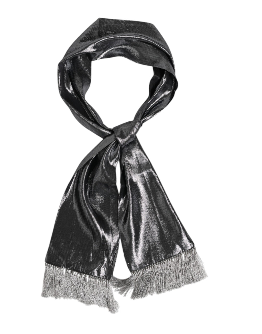 Dolce & Gabbana Metallic Gray Silk Fringes Foulard Scarf