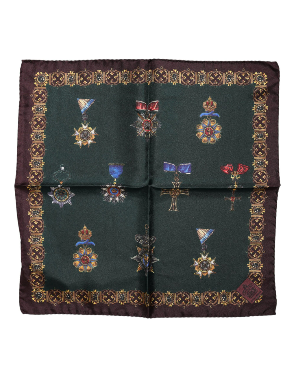 Dolce & Gabbana Green Medals Silk Square Foulard Scarf