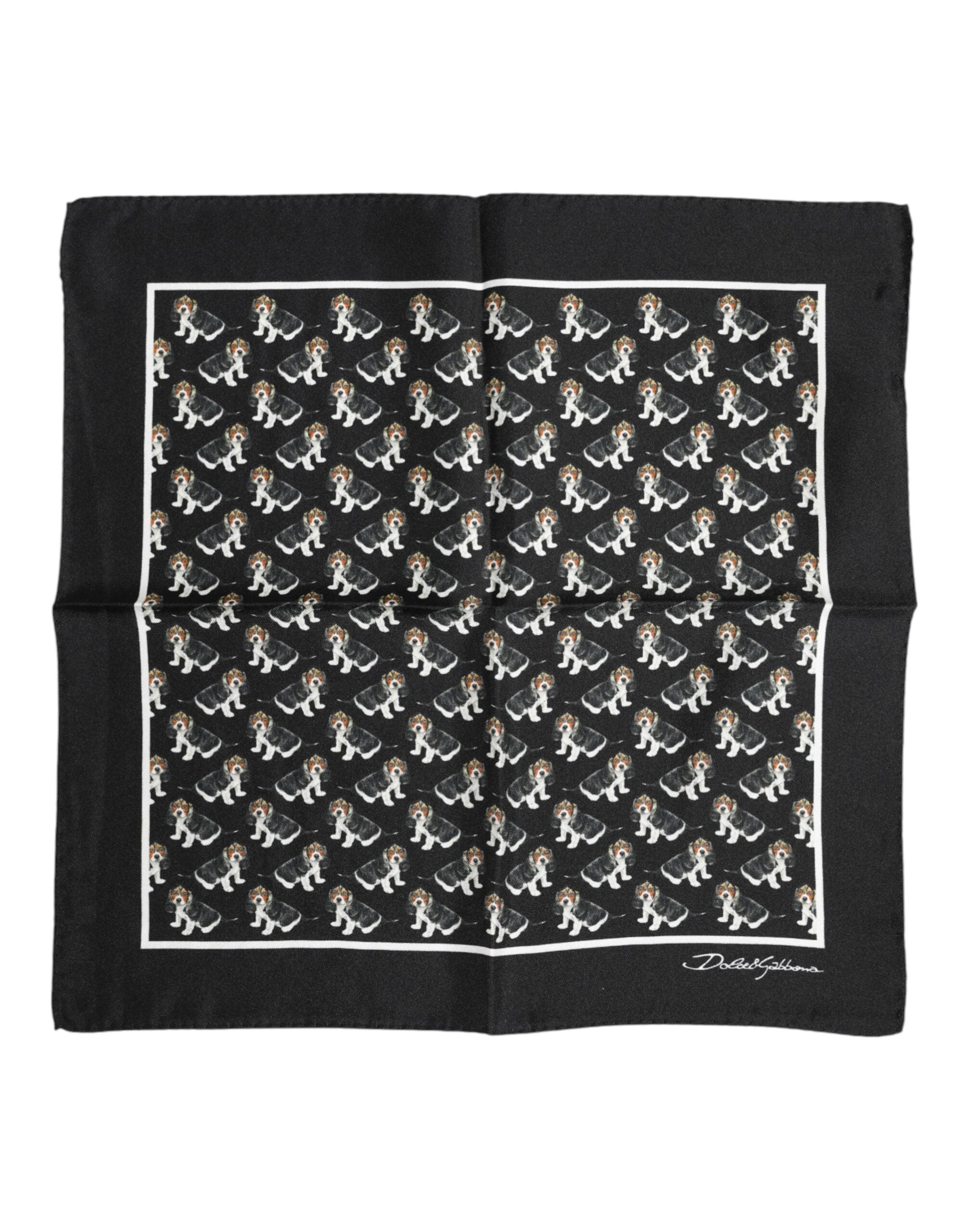 Dolce & Gabbana Black Dog Print Silk Square Foulard Scarf