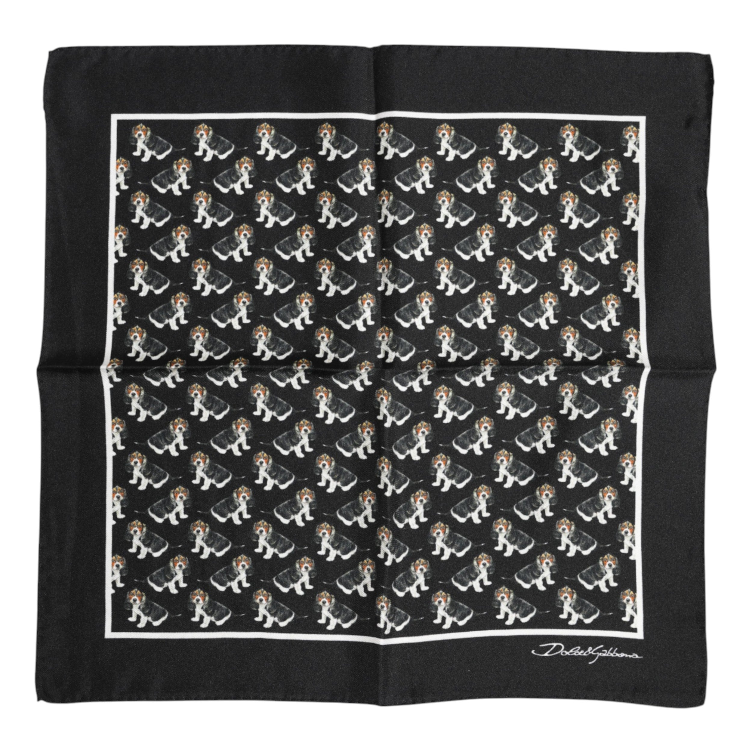 Dolce & Gabbana Black Dog Print Silk Square Foulard Scarf