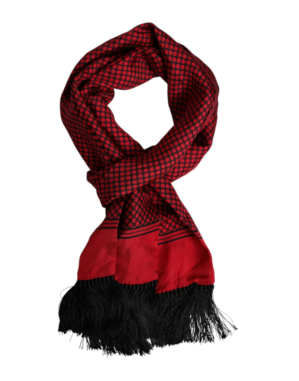 Dolce & Gabbana Red Dotted Silk Fringes Men Foulard Scarf