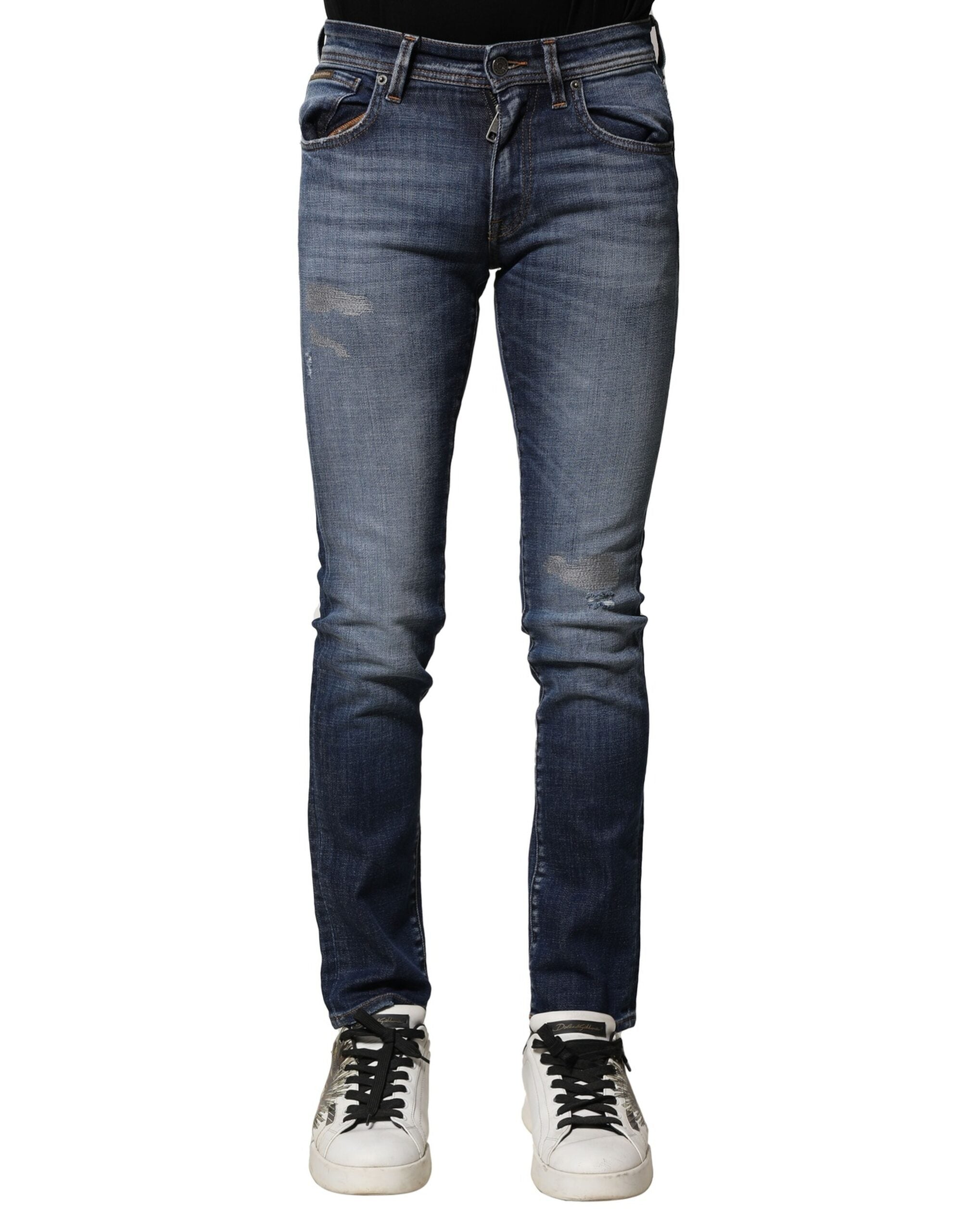 Dolce & Gabbana Blue Washed Cotton Slim Fit Men Denim Jeans