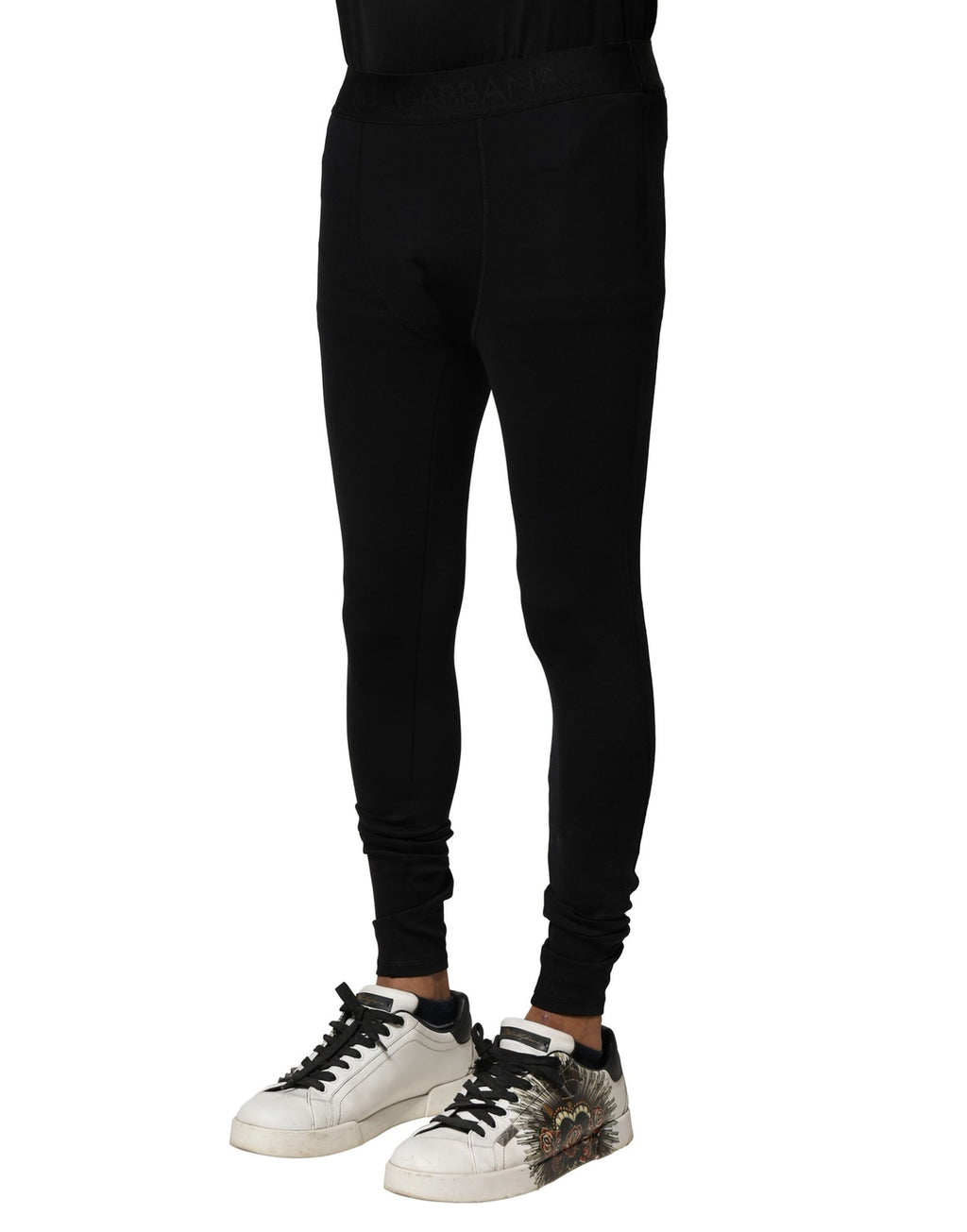 Dolce & Gabbana Black Nylon Elastic Logo Men Leggings Pants