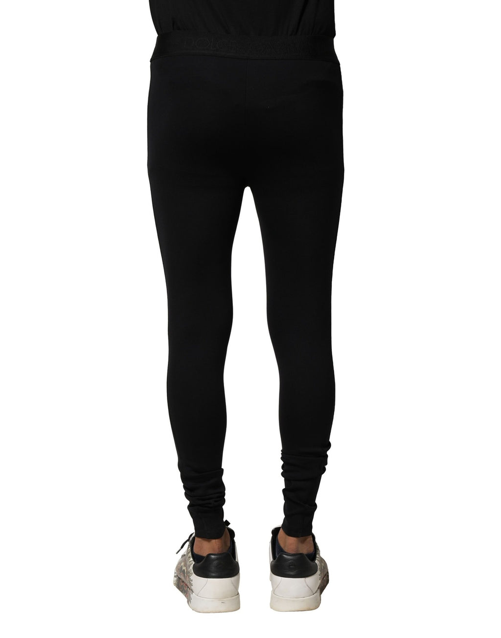 Dolce & Gabbana Black Nylon Elastic Logo Men Leggings Pants