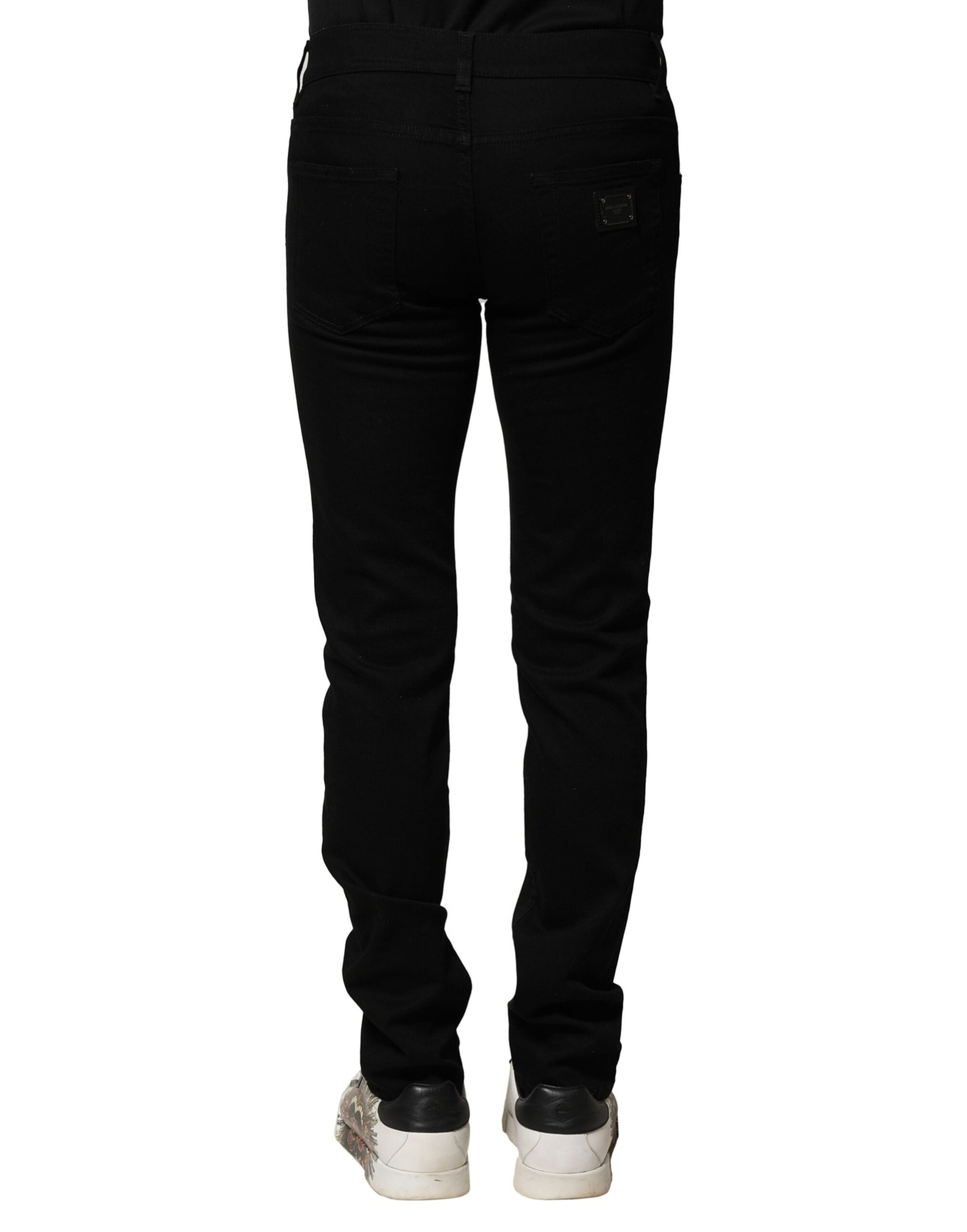 Dolce & Gabbana Black Cotton Embroidery Slim Fit Denim Jeans