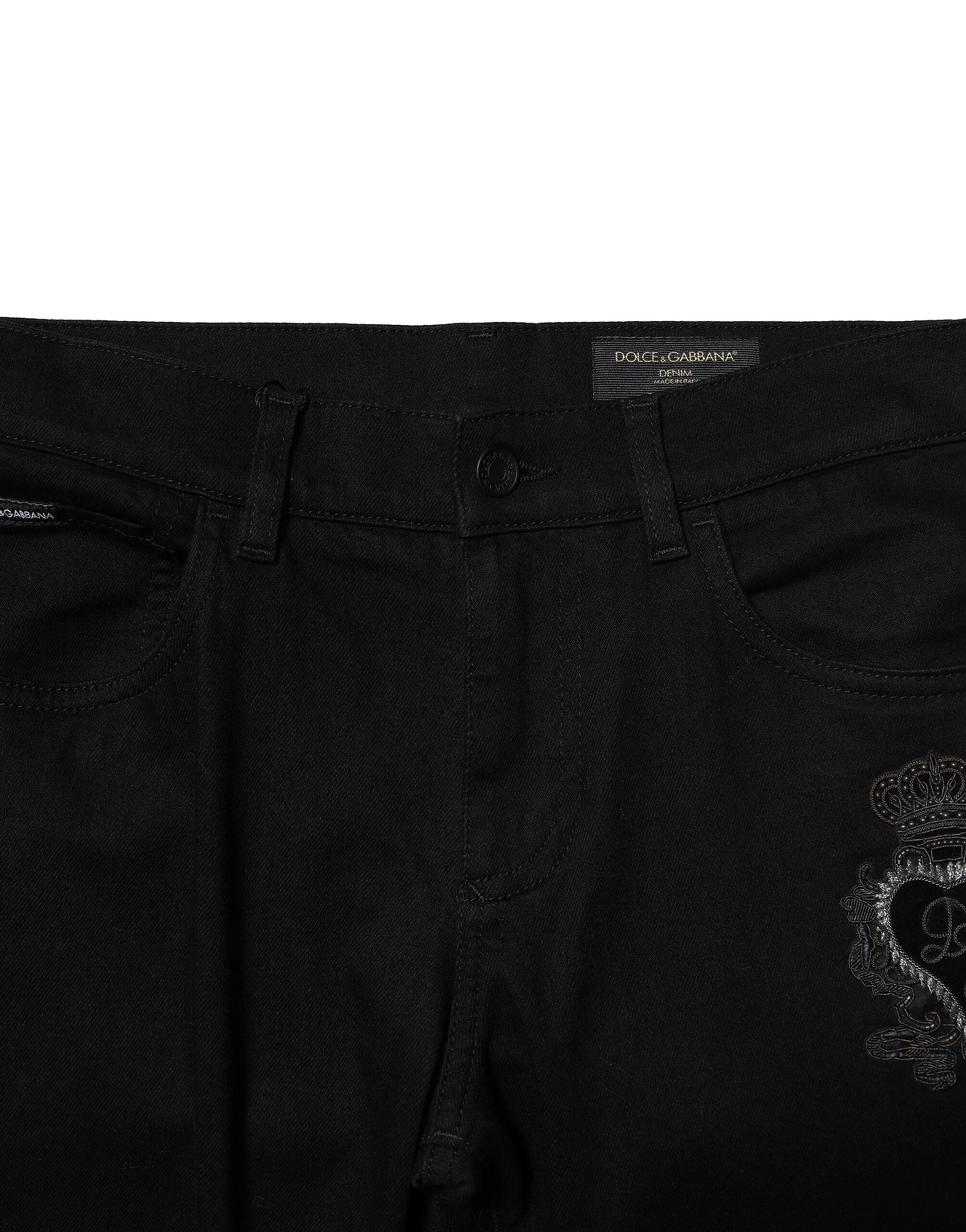 Dolce & Gabbana Black Cotton Embroidery Slim Fit Denim Jeans