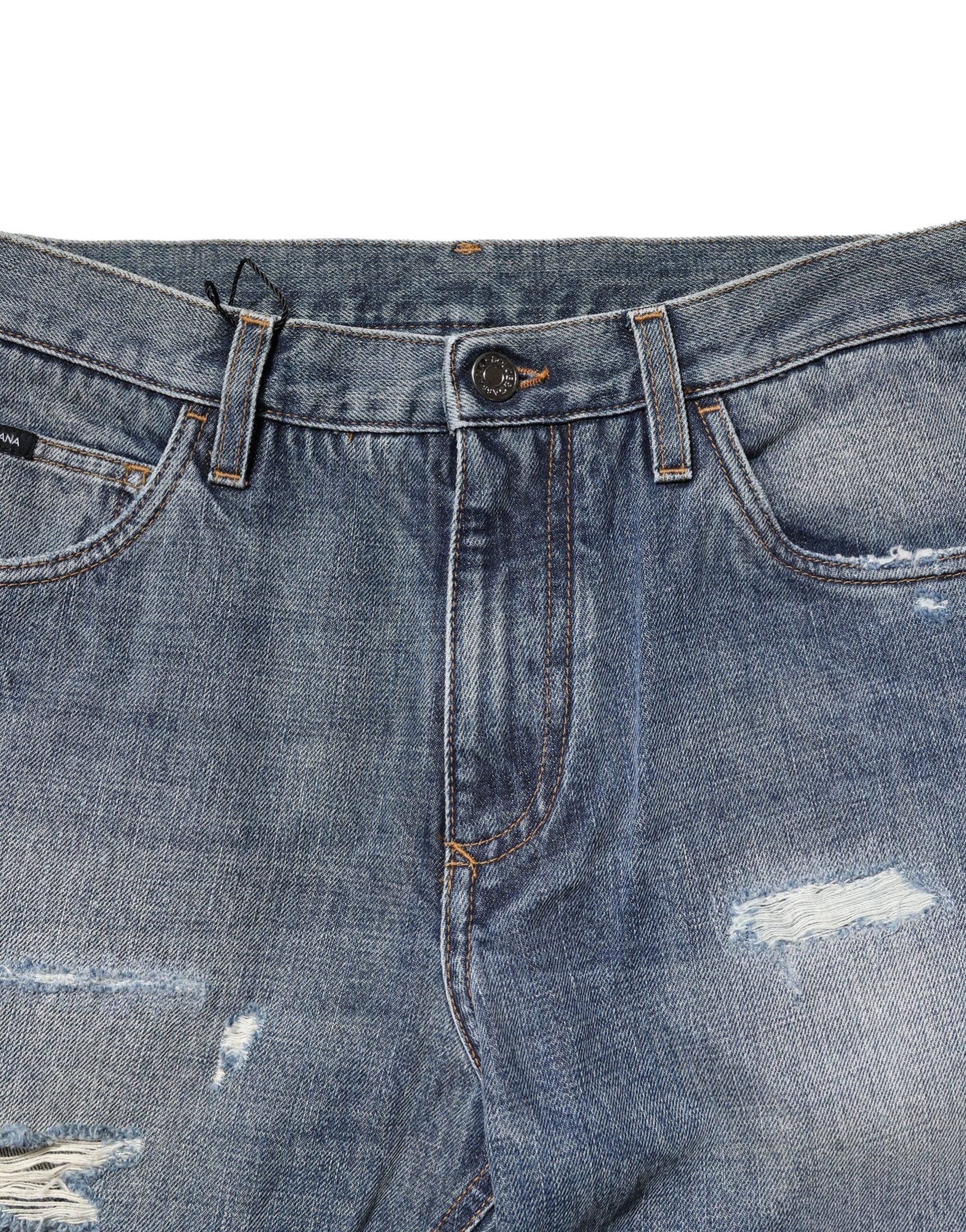 Dolce & Gabbana Blue Washed Tattered Straight Fit Denim Jeans