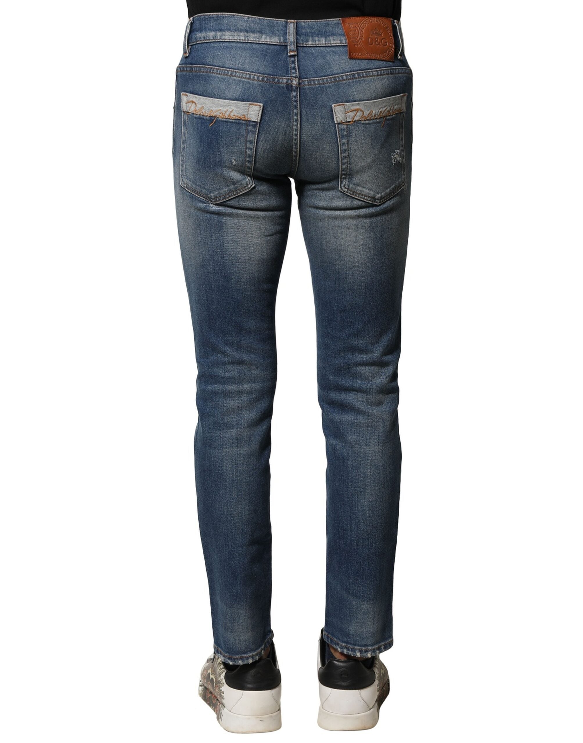 Dolce & Gabbana Blue Washed Cotton Slim Fit Men Denim Jeans