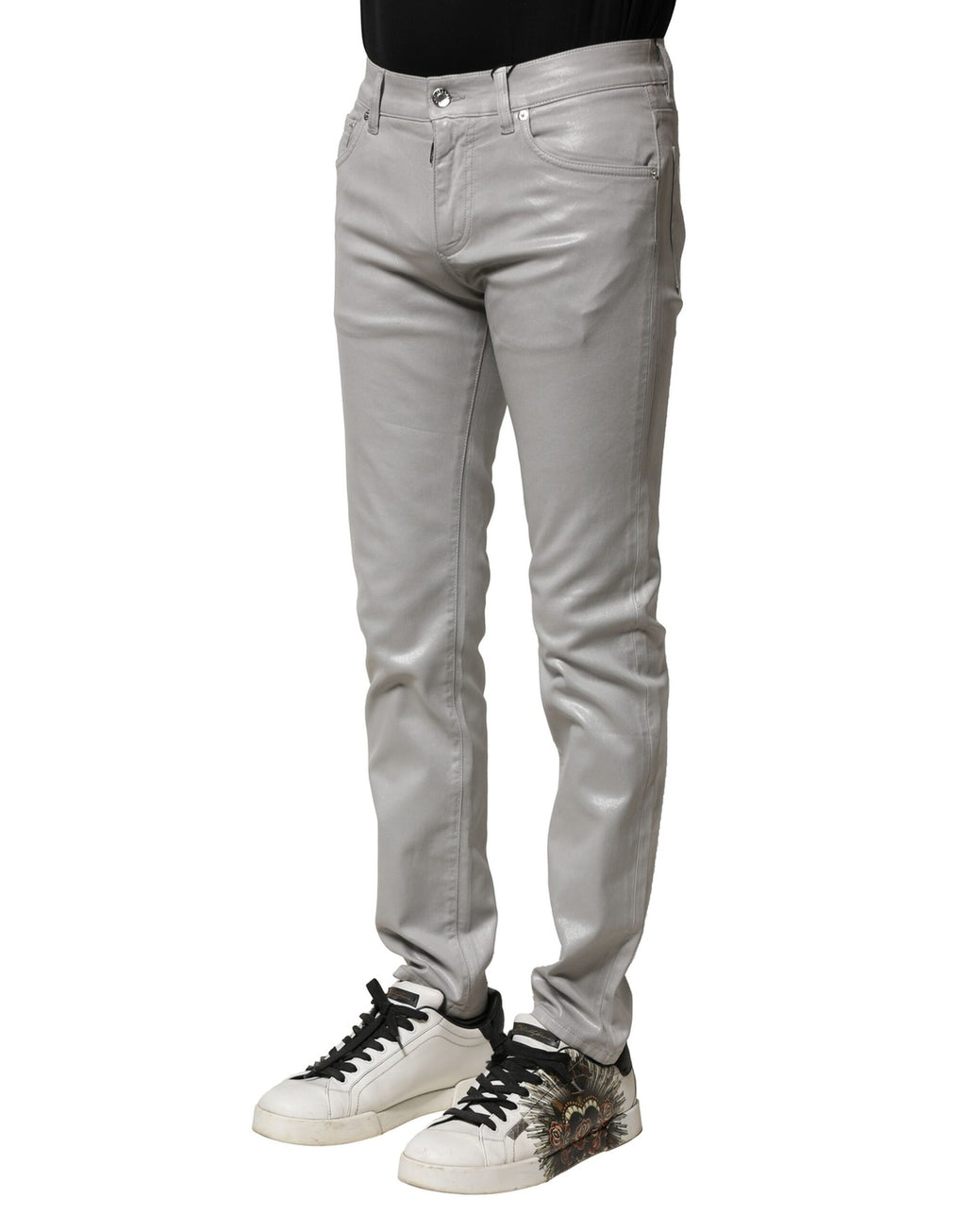 Dolce & Gabbana Light Gray Cotton Slim Fit Men Denim Jeans