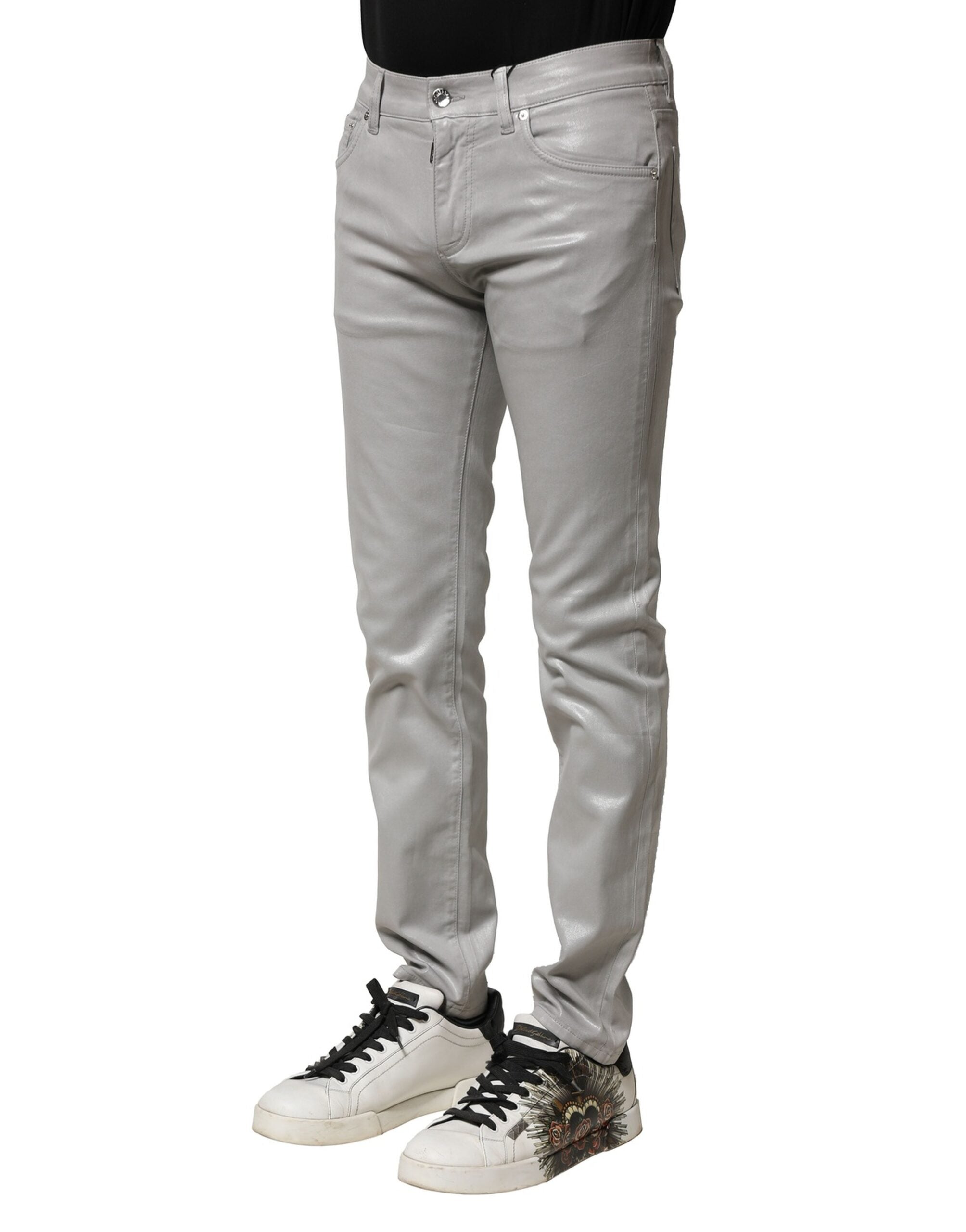 Dolce & Gabbana Light Gray Cotton Slim Fit Men Denim Jeans