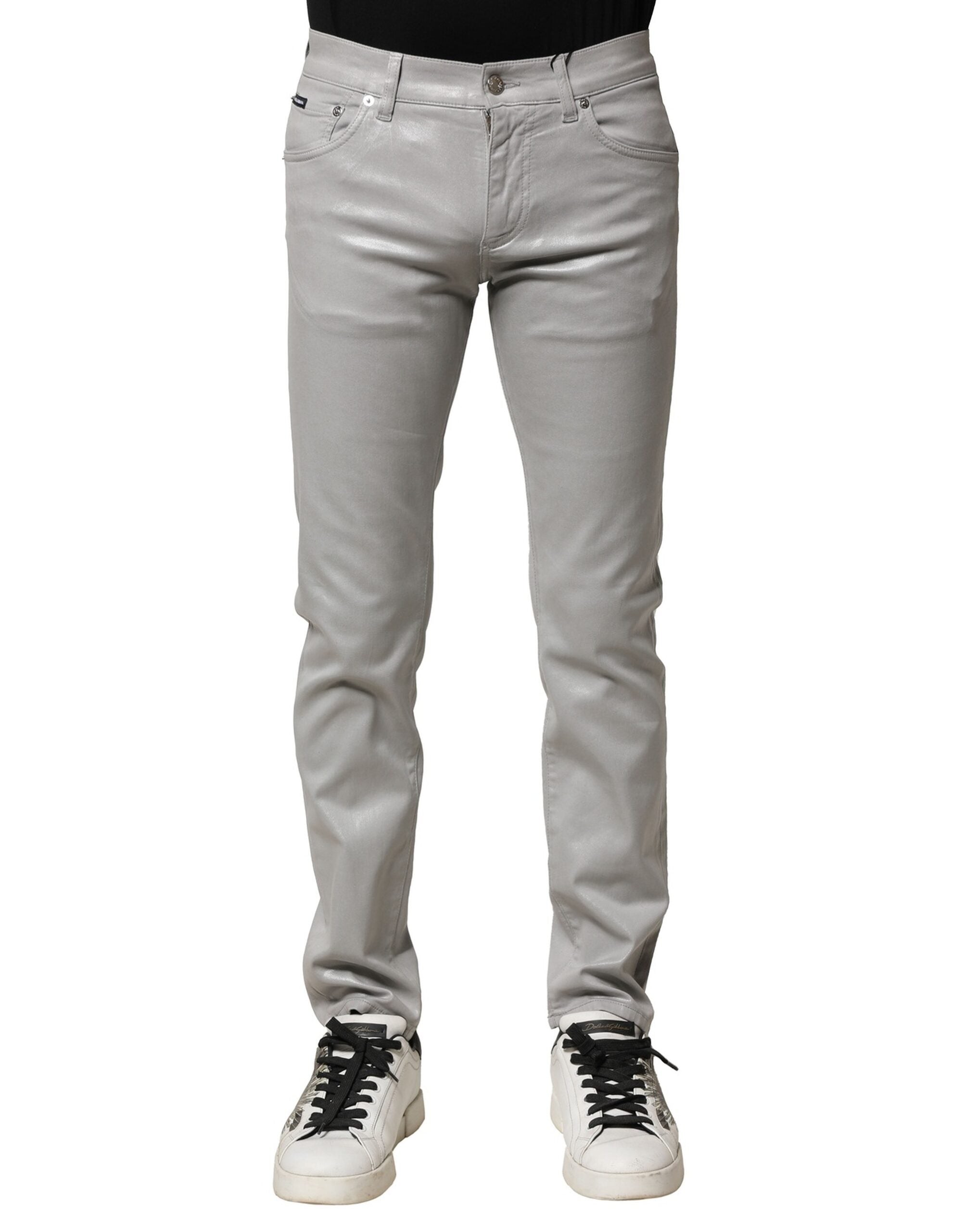 Dolce & Gabbana Light Gray Cotton Slim Fit Men Denim Jeans