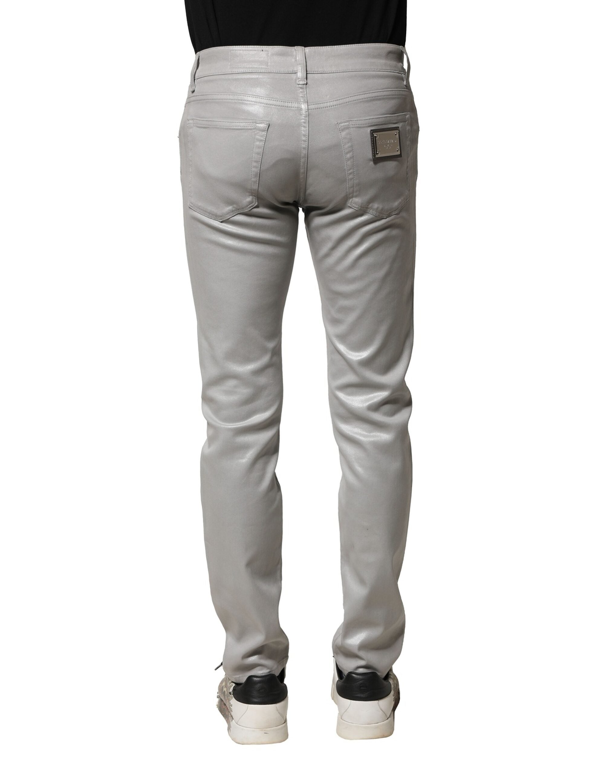 Dolce & Gabbana Light Gray Cotton Slim Fit Men Denim Jeans