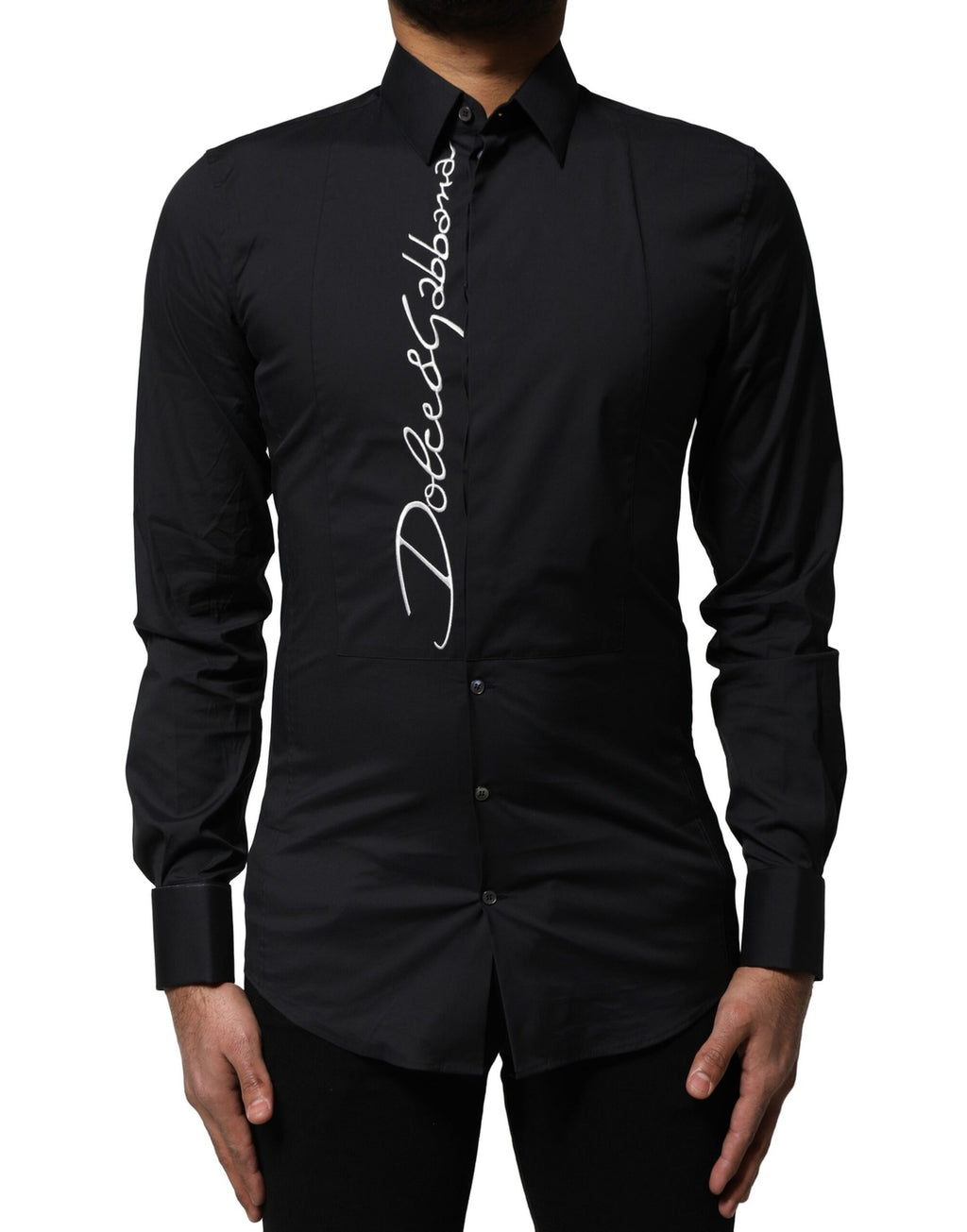 Dolce & Gabbana Black Cotton SICILIA Logo Men Dress Shirt