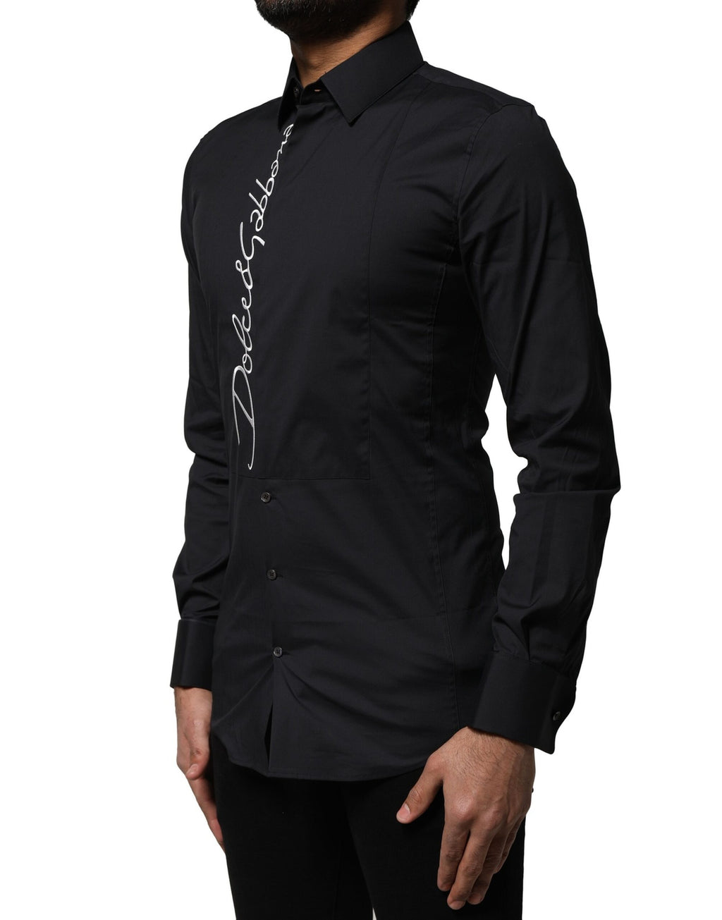 Dolce & Gabbana Black Cotton SICILIA Logo Men Dress Shirt