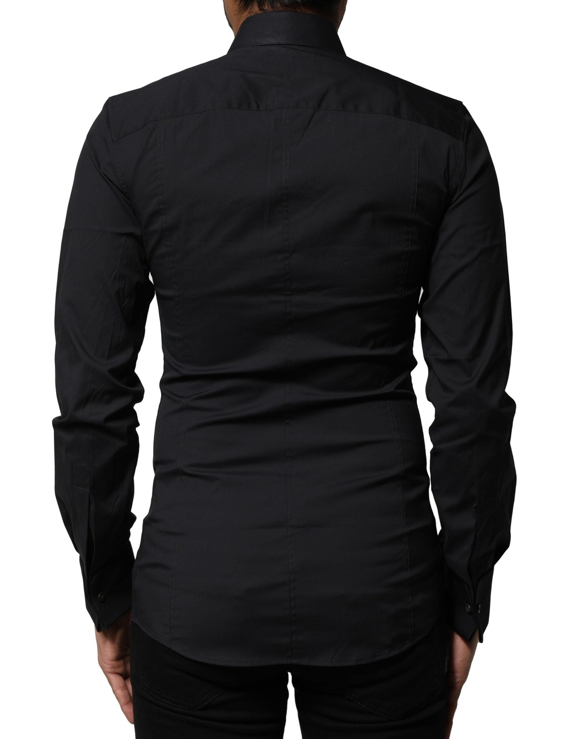 Dolce & Gabbana Black Cotton SICILIA Logo Men Dress Shirt